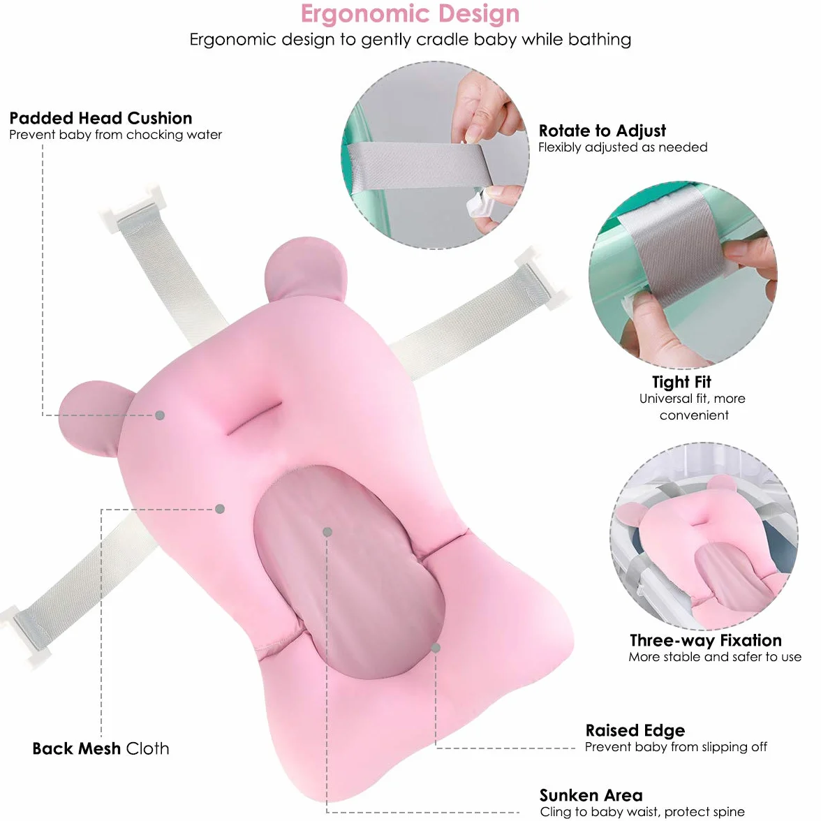 Josopa Coussin de Baignoire Anti-Dérapant pour Nouveau-Né, Siège de Bain Flottant pour Bébé