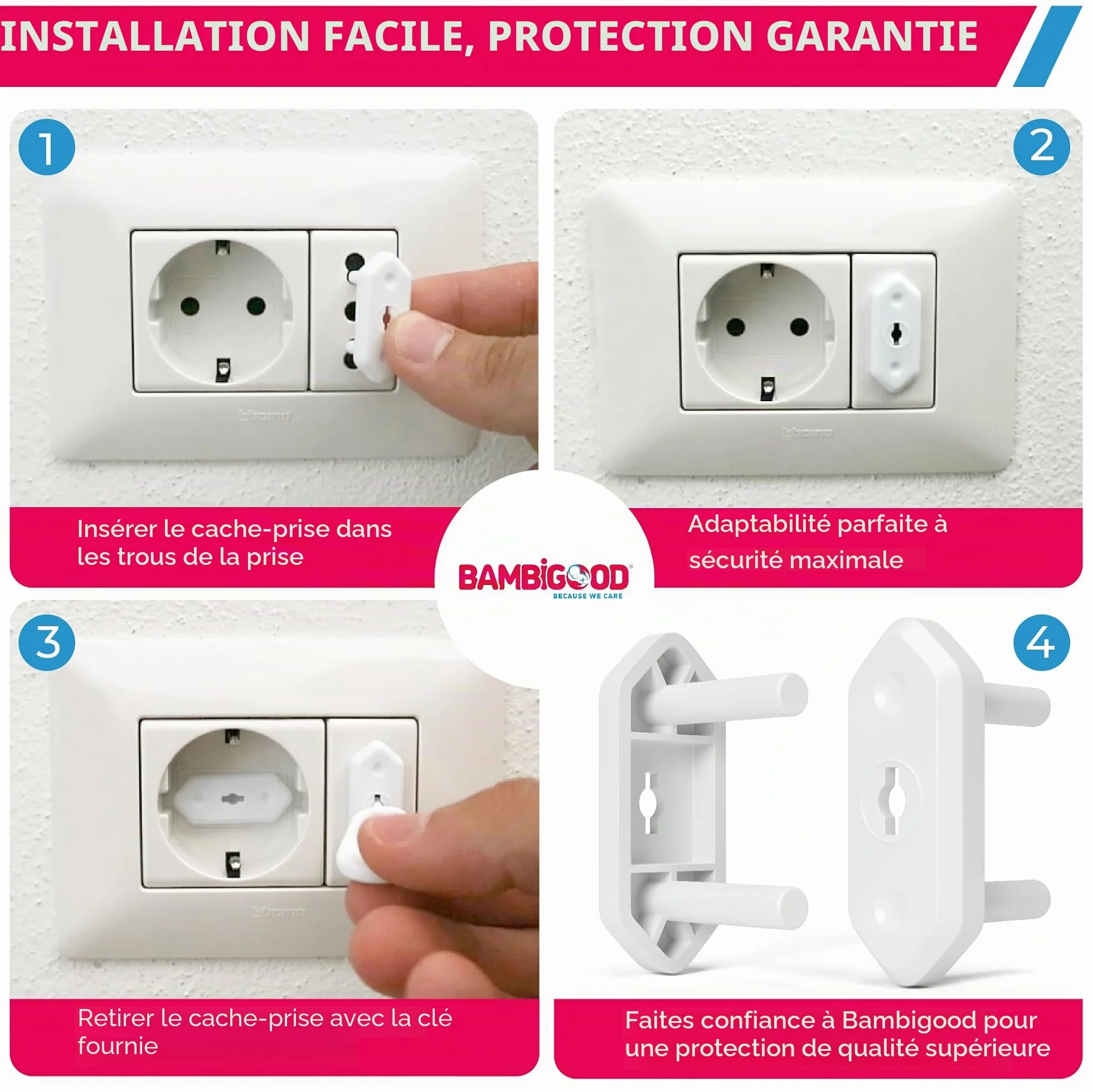 Cache Prise Bébé Electrique Universal 10/16A Schuko Sécurité Domestique Blanc