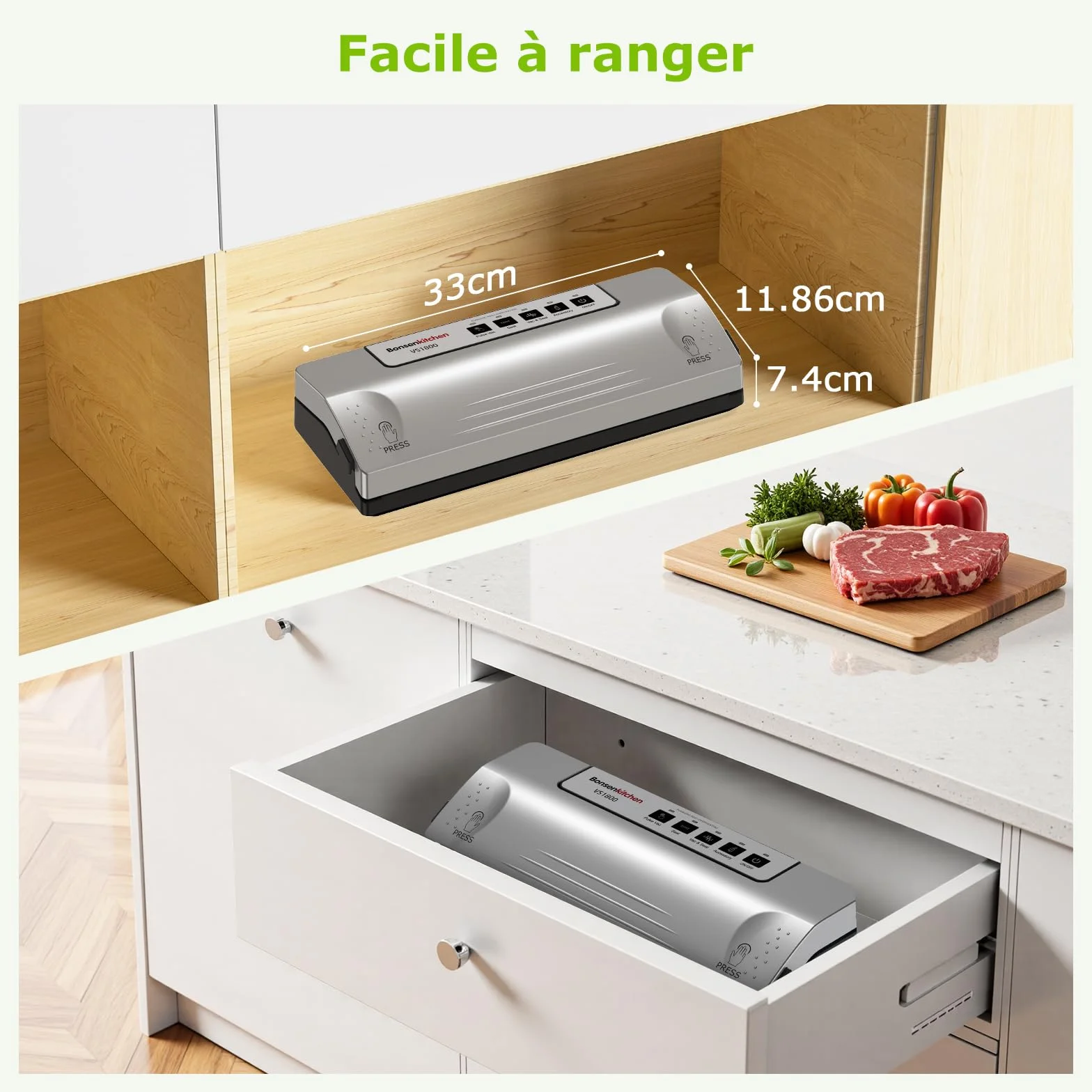 Bonsenkitchen Machine Sous Vide VS1800, Soudure Robuste 30 cm, Fonction Pulse