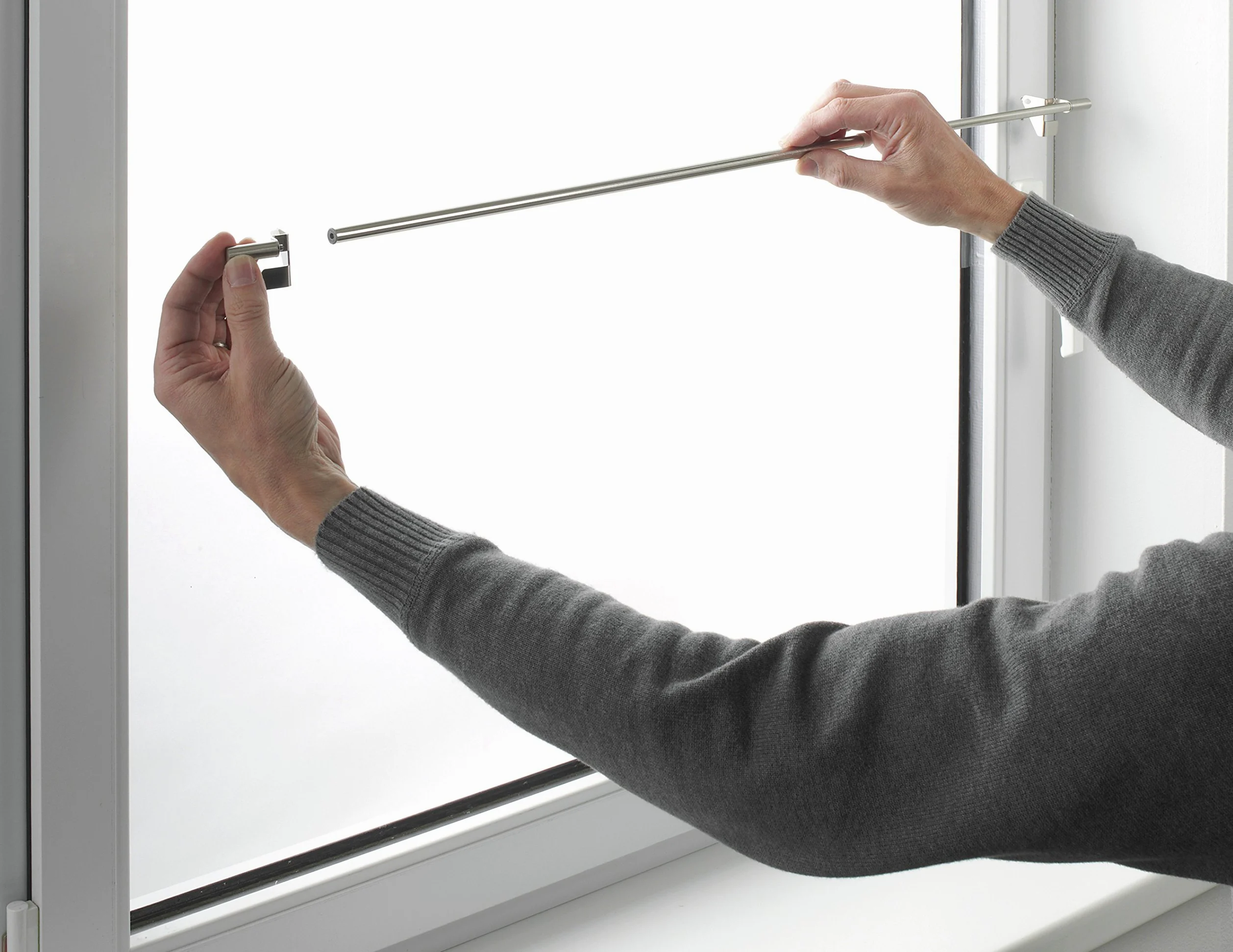 GARDINIA Tringle de vitrage, Fixation par pression, Barre extensible, Pose sans vis et sans perçage, Press&Go Filigrano, Boule, Diamètre: 8/10 mm, Longueur: 30-50 cm, Métal, Blanc (Lot de 6)