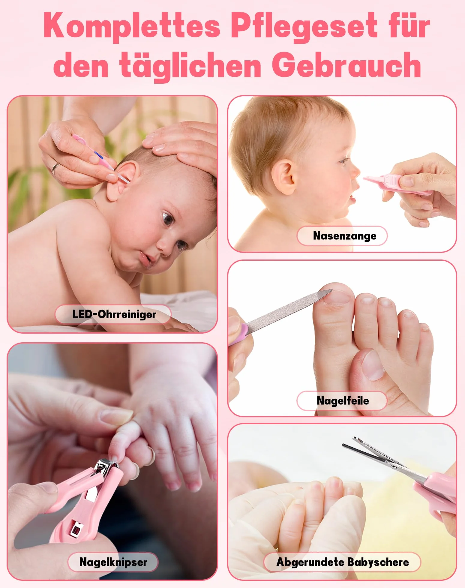 Trousse de Soin Bébé Kit de Toilette Bébé 15pces Sans BPA Rose