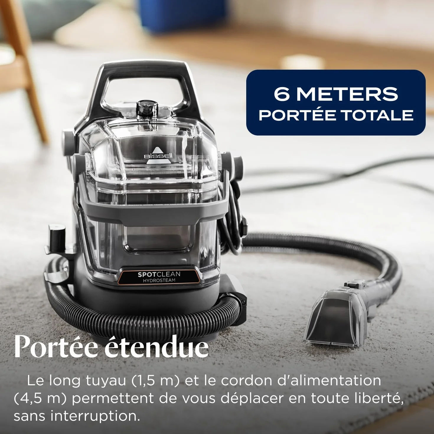 BISSELL SpotClean HydroSteam Shampouineuse Canapé 1000W Nettoyeur Vapeur HydroSteam Tapis Moquettes Meubles Tissus Voiture 3689N