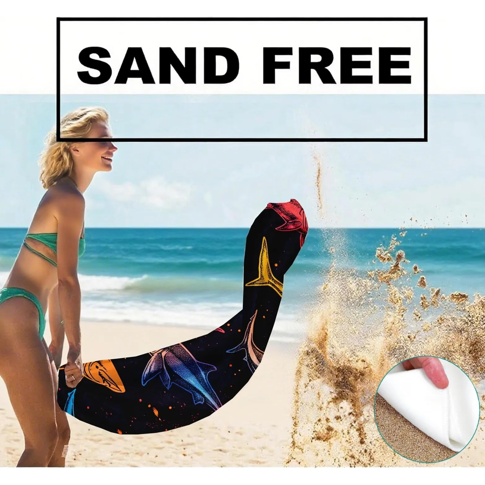 Serviette Plage Poisson Motif, Serviette de Plage XXL 100x180 avec Sac, Serviettes de Bain Microfibre Séchage Rapide Anti-Sable Absorbante Fonction pour Bain, Sport, Voyages, Sauna, Piscine Q-628