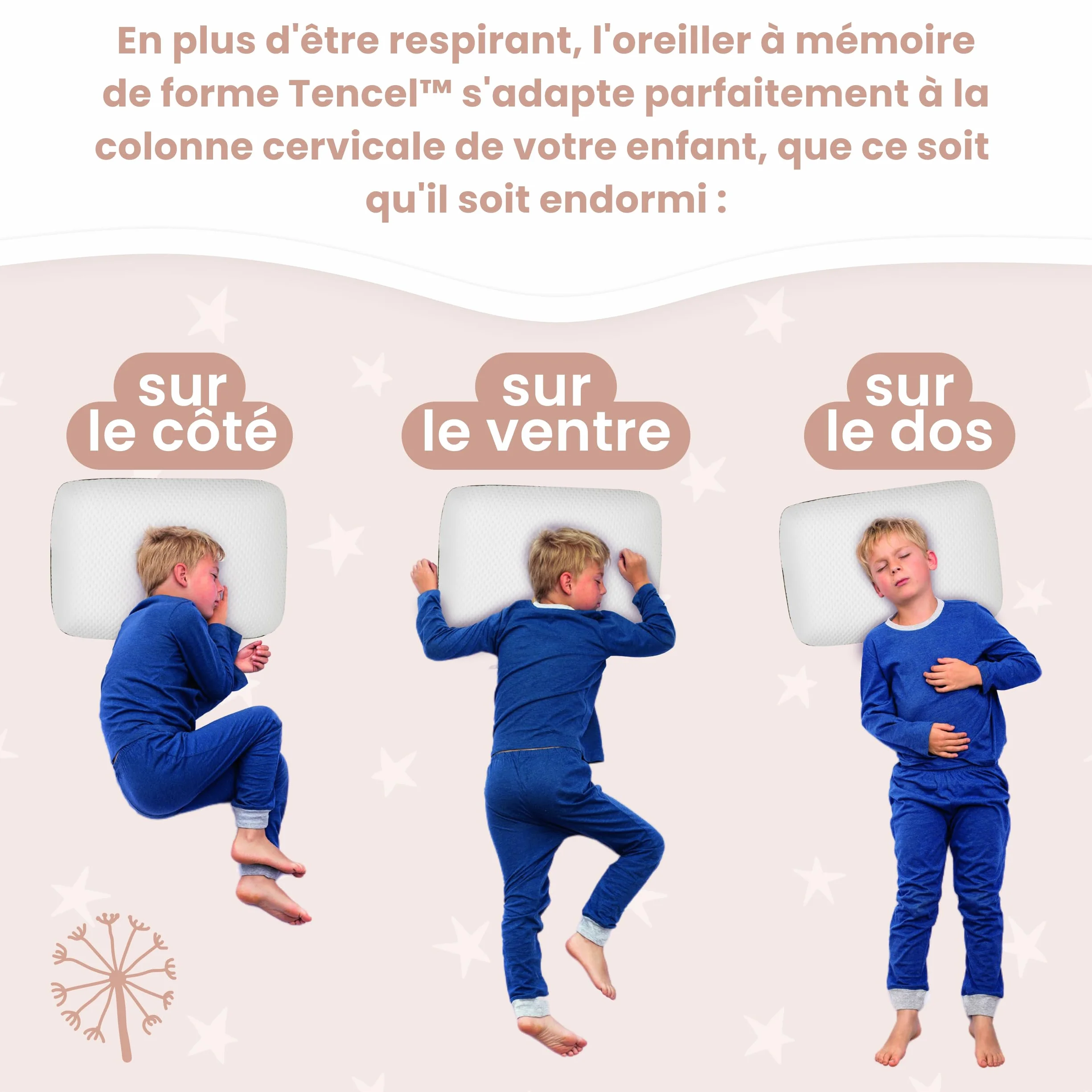 MIMUSELINA Oreiller Memoire Forme 50x30x5 cm pour Enfants Anti-Étouffement Hypoallergénique Housse Tencel Amovible