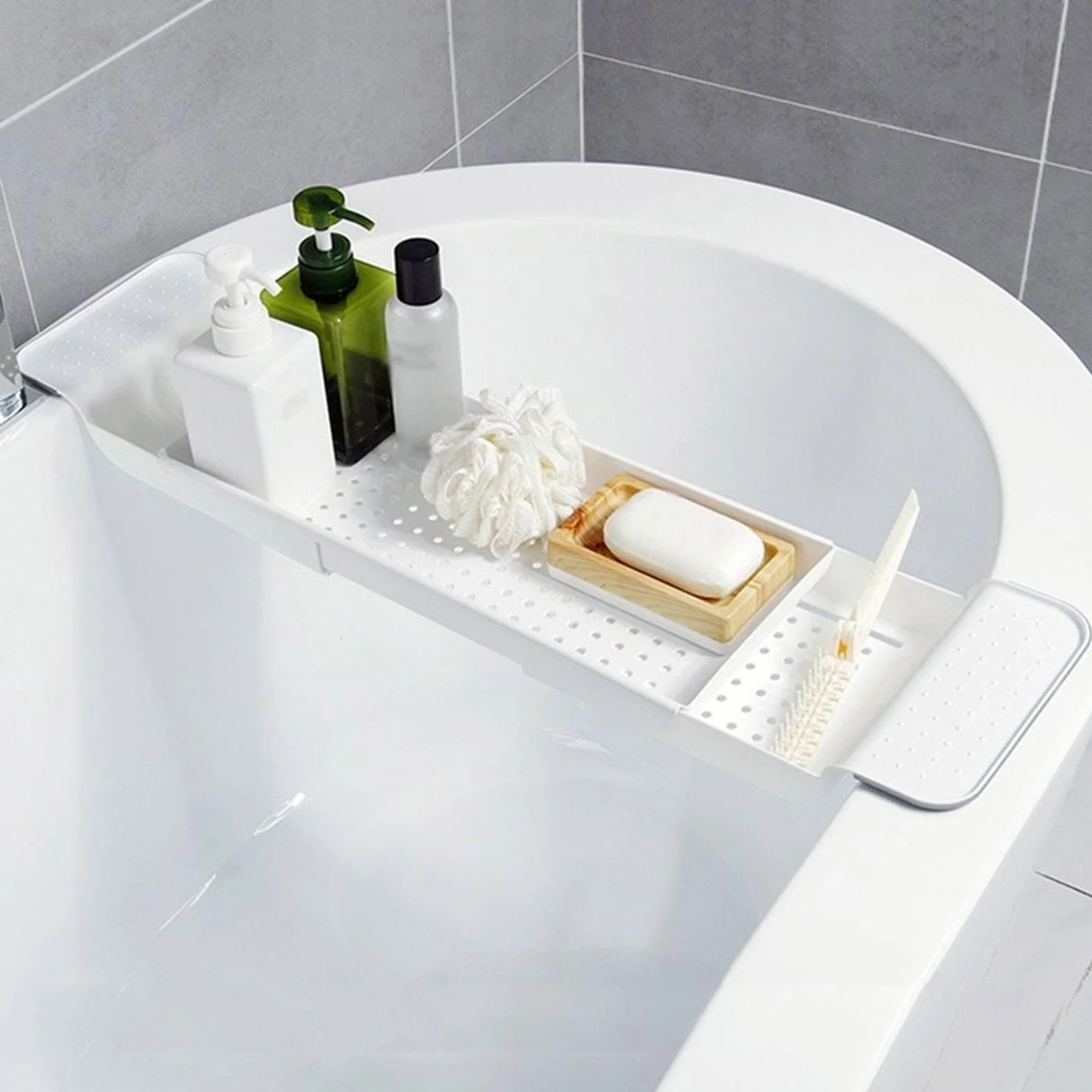 Plateau Baignoire Extensible Multifonctionnel, Tablette Salle De Bain pour Bougie, Livre, Téléphone