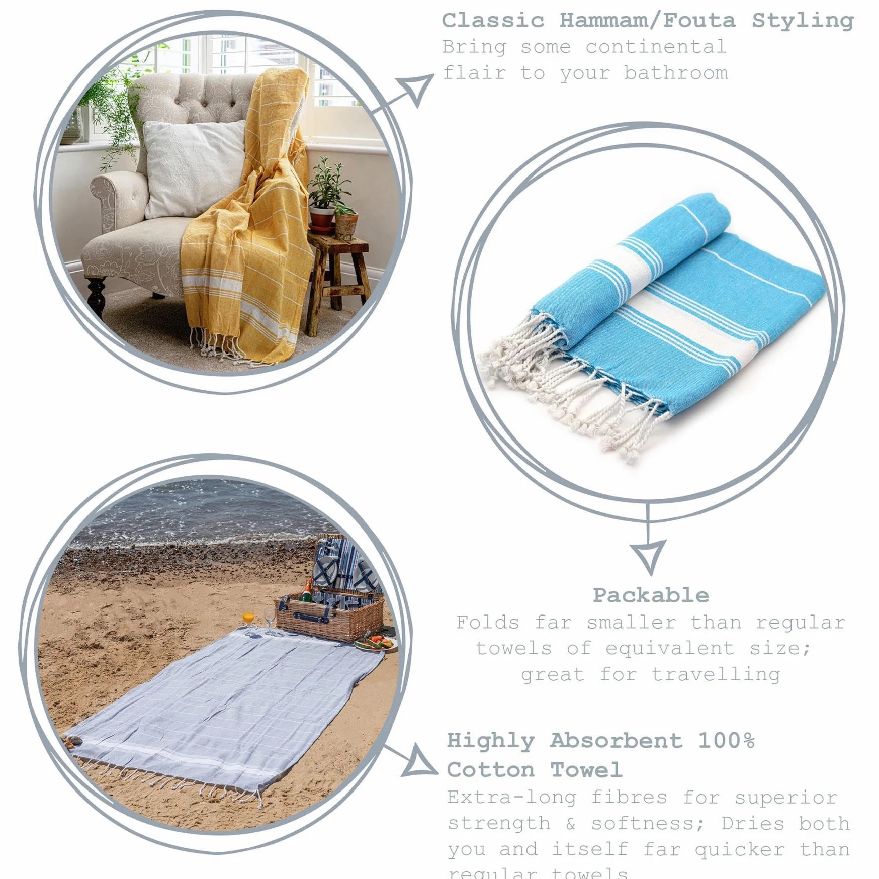 Nicola Spring Ensemble de 4 100% Coton Turc Serviettes | Plage Bain Gym Sauna | Hammam Peshtemal Fouta Style Throw Fiche - Cantaloup