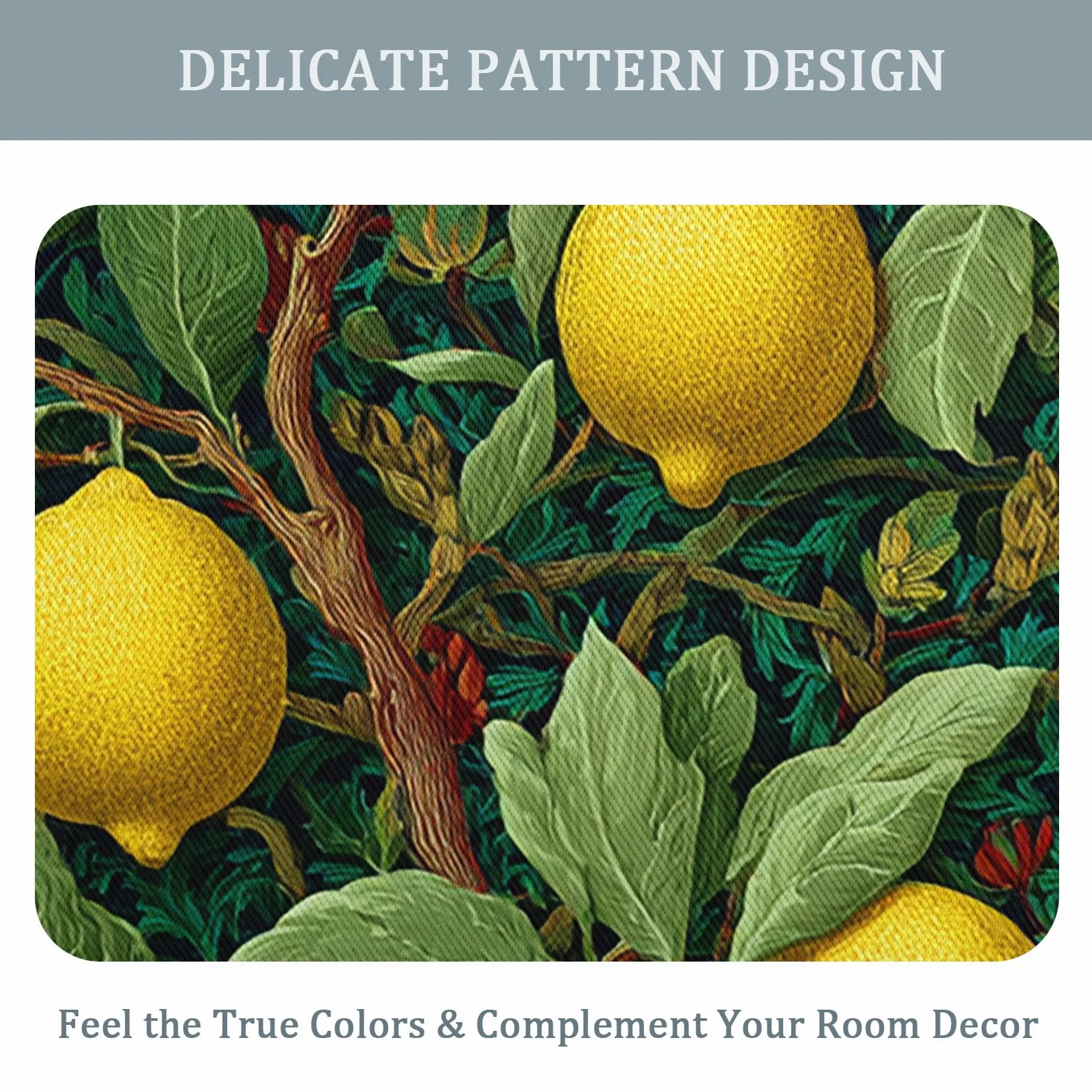 Rideau Citron Occultant Motif Vintage Fruit Arbre Rideaux Chambre Salon Cuisine 140 x 245 cm, Oeillets Rail Rideaux Occultants Thermique