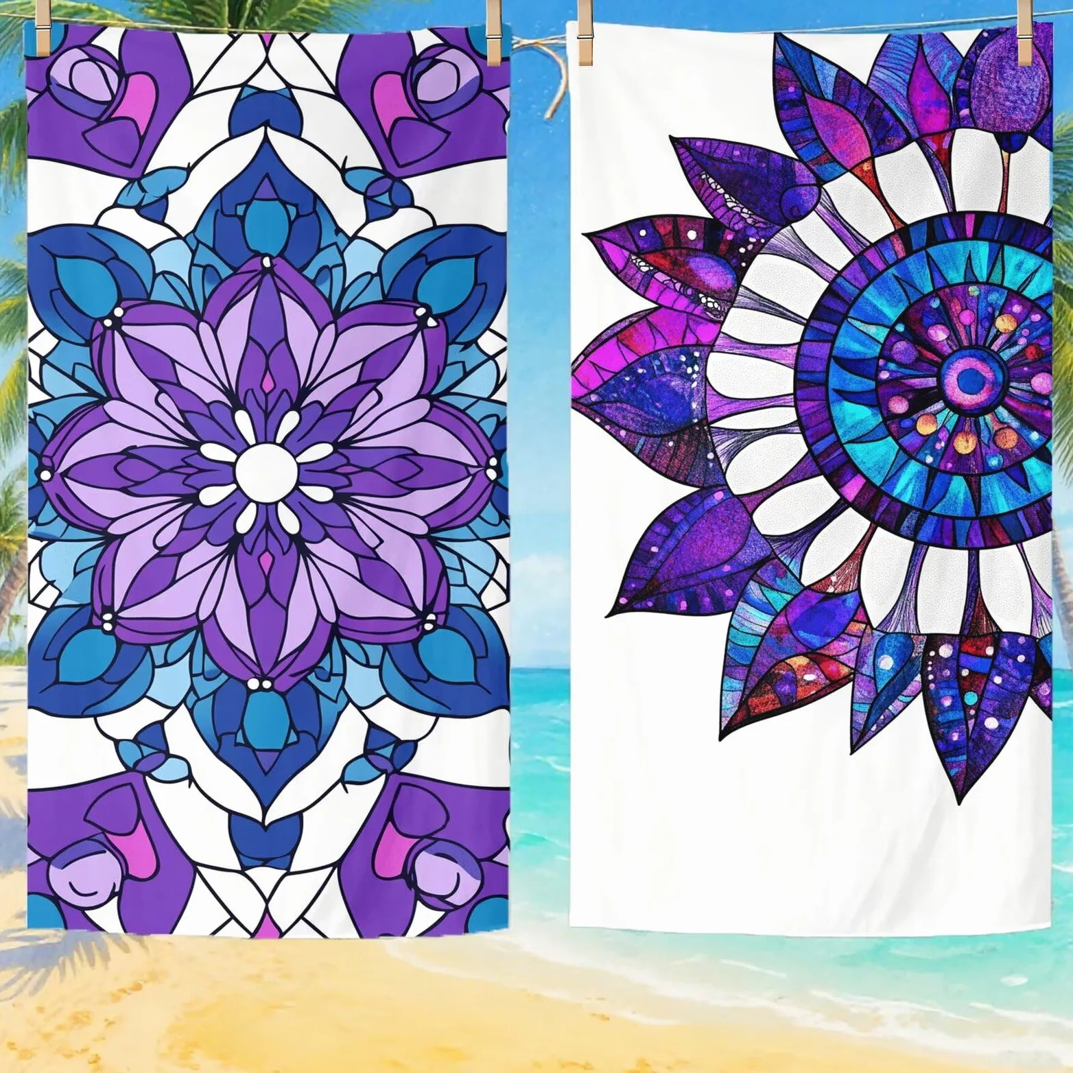 Serviette de Plage XXL 100x200 cm,Mandala Serviette Plage Microfibre avec Séchage Rapide, Anti-Sable, Absorbante Fonction Design pour Vacances Piscine Pique-Nique Voyages Yoga, Cadeau Femme Q-361