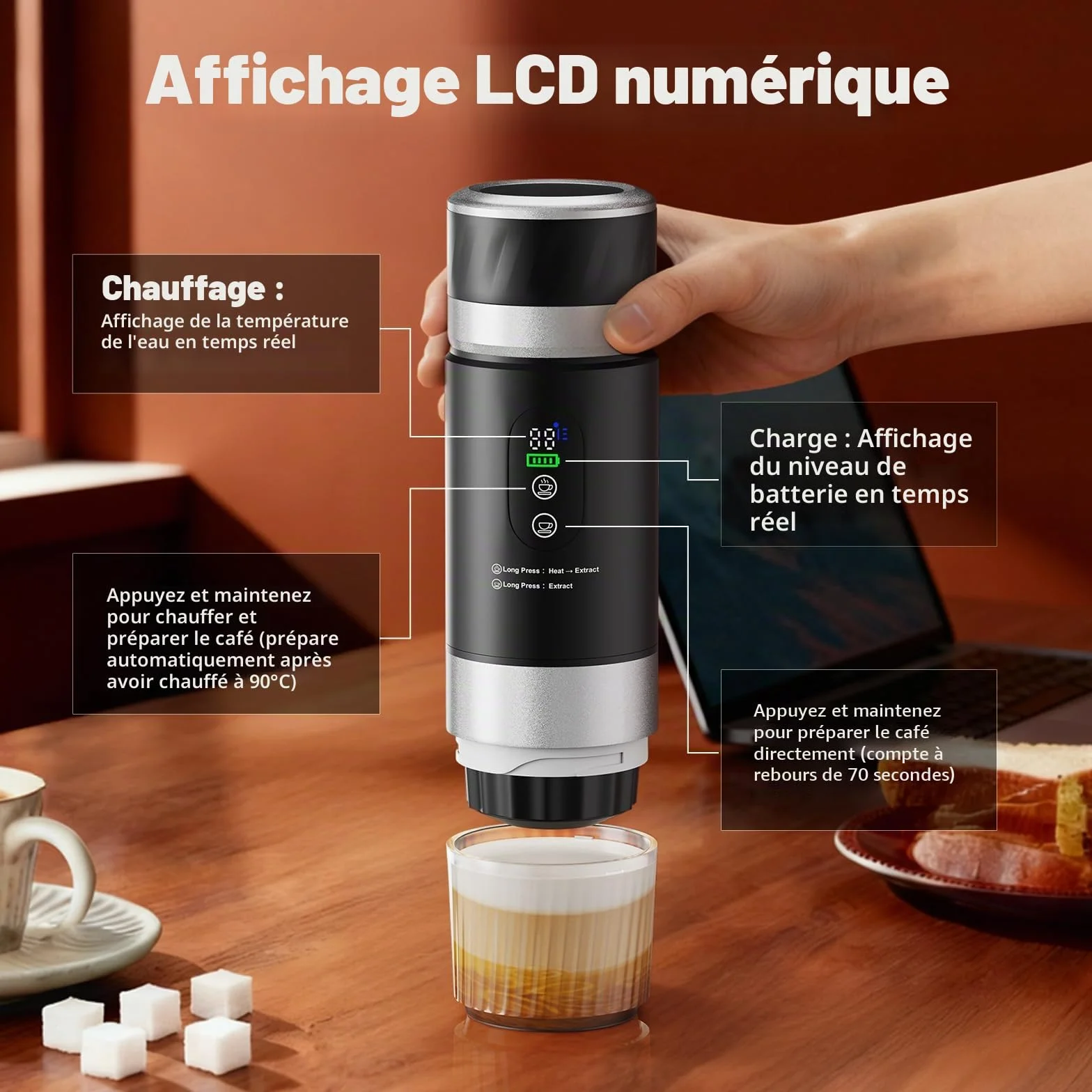 Cafetière Portable 3 en 1,Machine à Café à Capsules Expresso Cafetière Rechargeable avec Batterie 2×7500 mAh,compatible avec Capsules Ness-preso, Dolce-Gusto,pour Camping,Bureau,Voyage