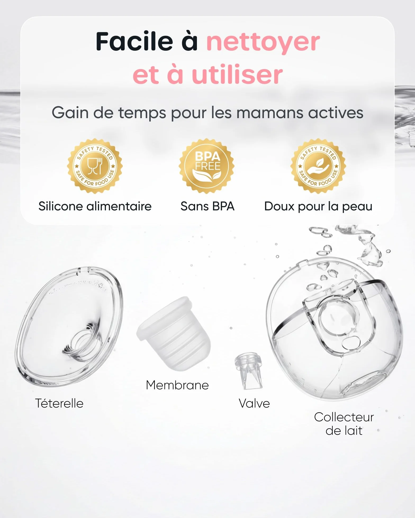 Tire Lait Electrique Main Libre Nuliie 4 Modes 9 Niveaux Fonction Mémoire Rechargeable LED 24mm 2 Paquets Blanc