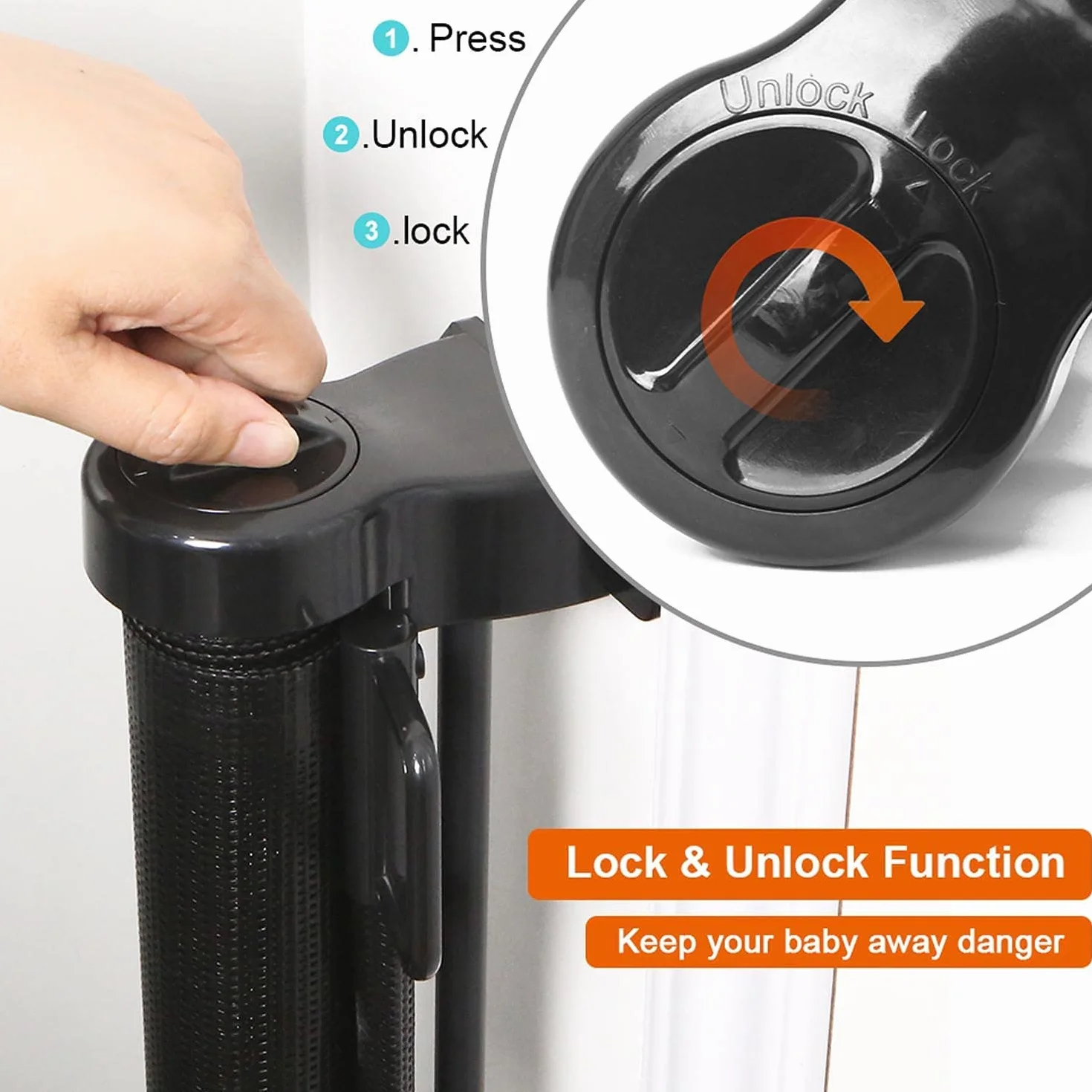Barrière de sécurité enfant 150cm*86cm Noir pour escaliers portes cuisine couloirs bébés chiens