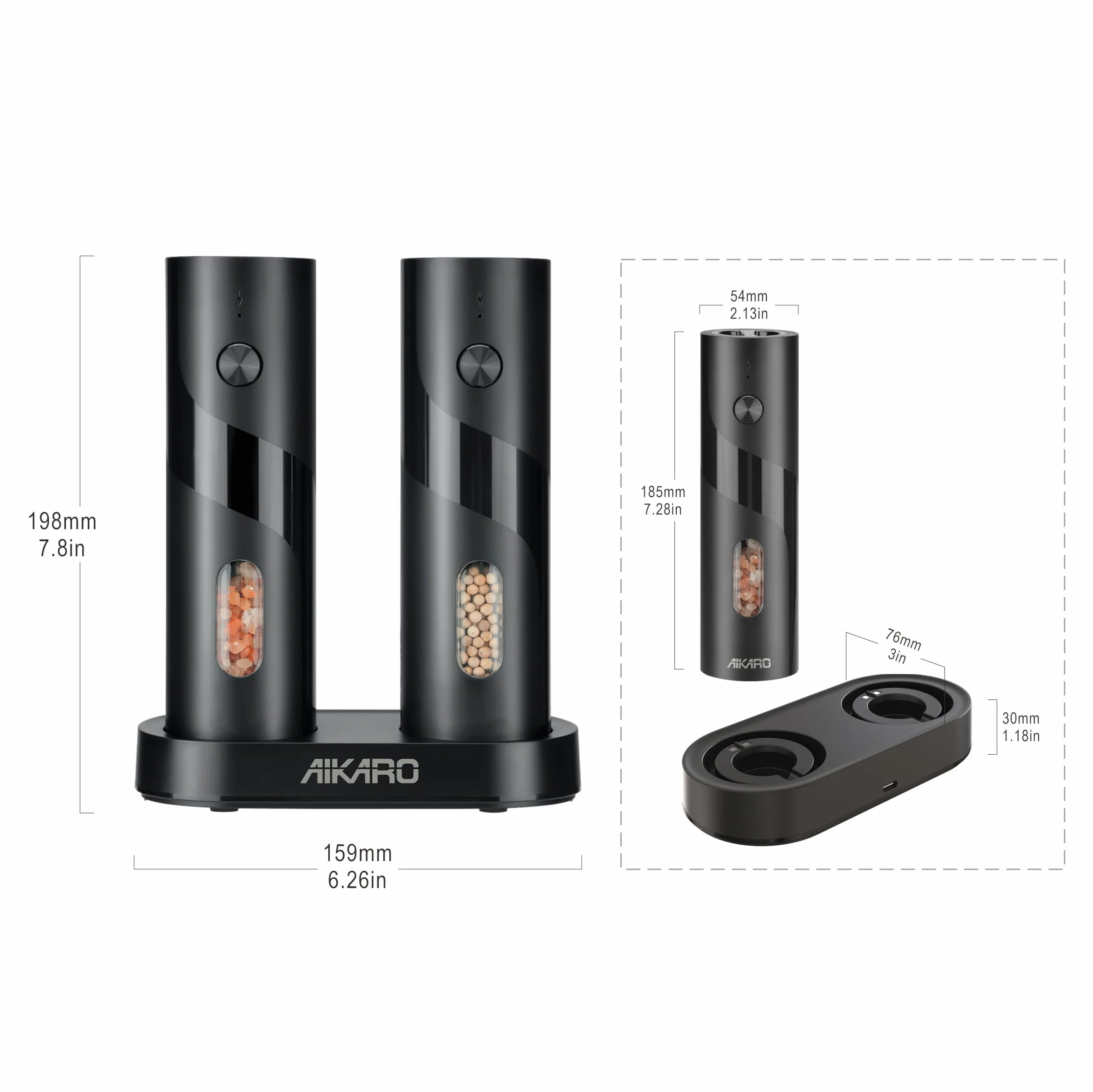 Moulin à sel et poivre électrique rechargeable AIKARO