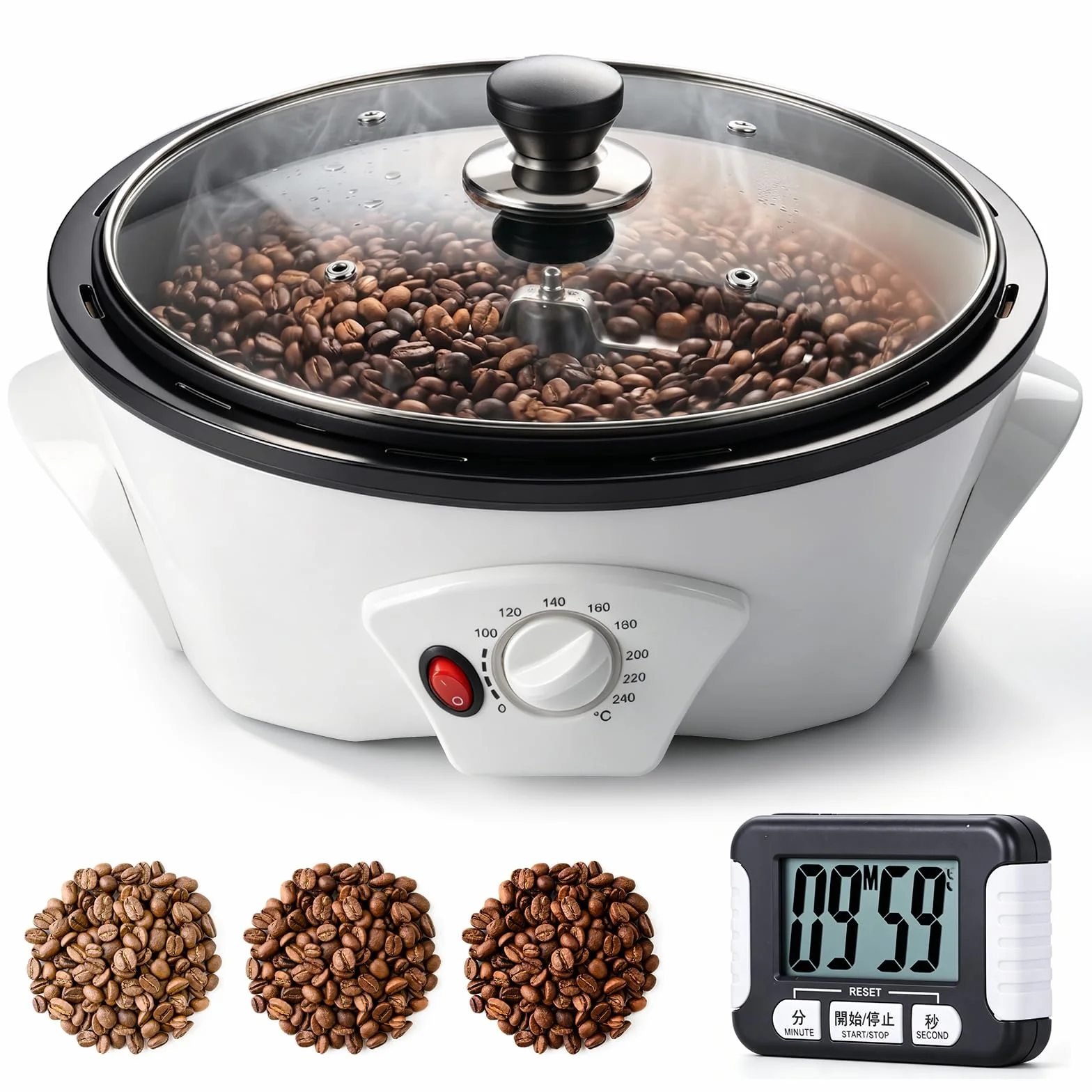 Torréfacteur de Café 500g 0-240℃ avec Minuterie 1200W