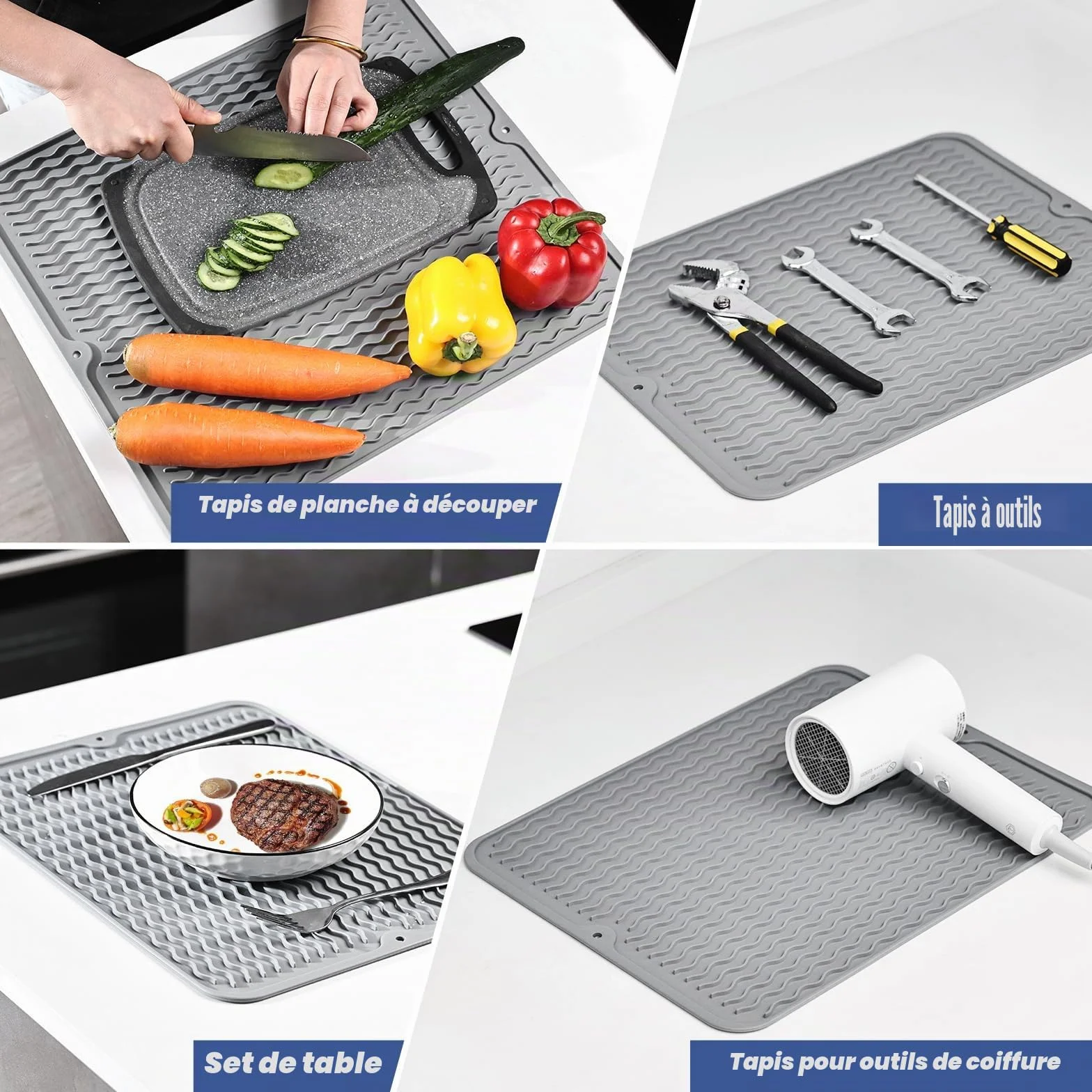 KitchenRaku Tapis Égouttoir en Silicone Résistant à la Chaleur Antidérapant Dessous de Plat