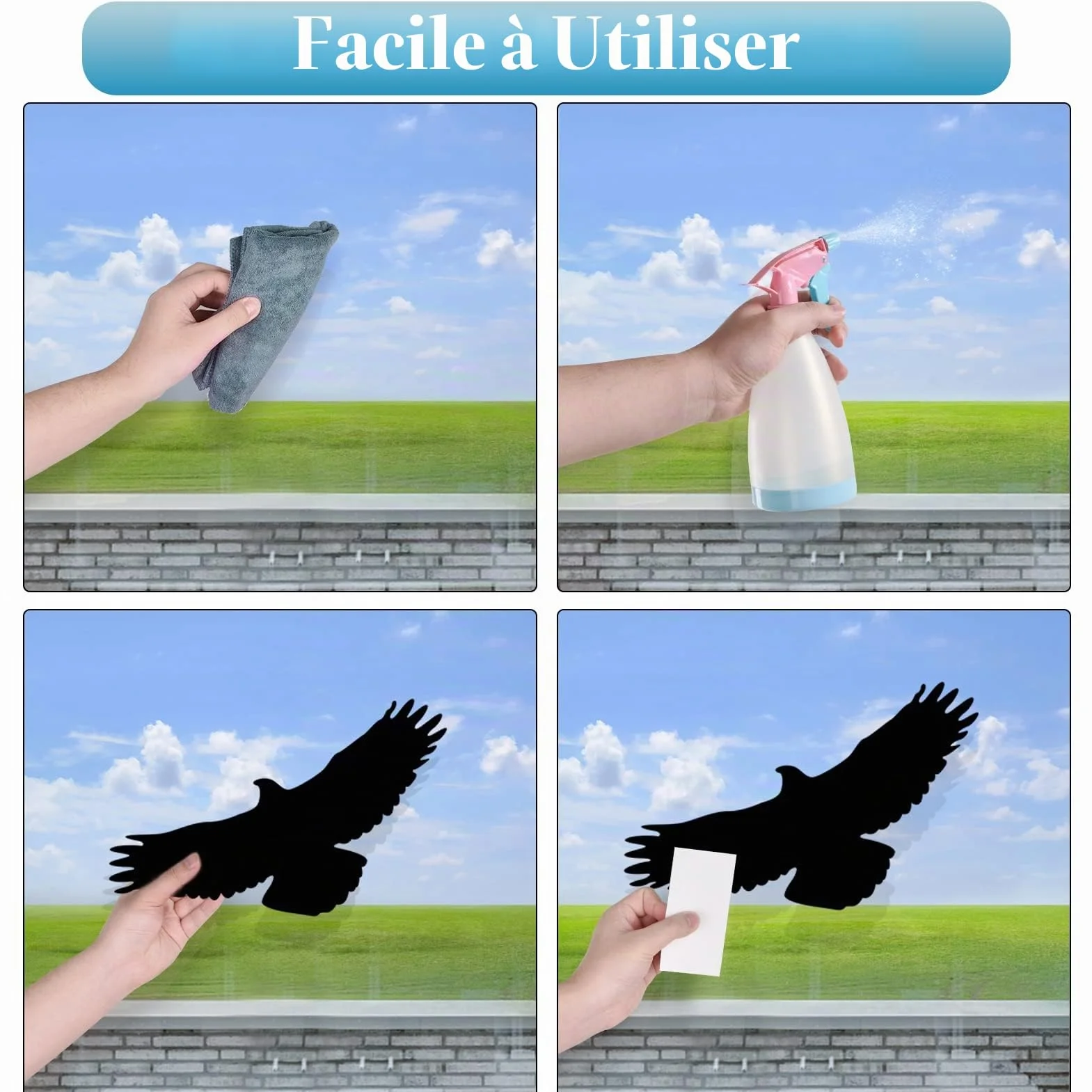 HOOWA Stickers Anti Collision Oiseaux Grand 27-31cm, 9PCS Autocollants Fenetre Electrostatique PVC Noir Protection Oiseaux