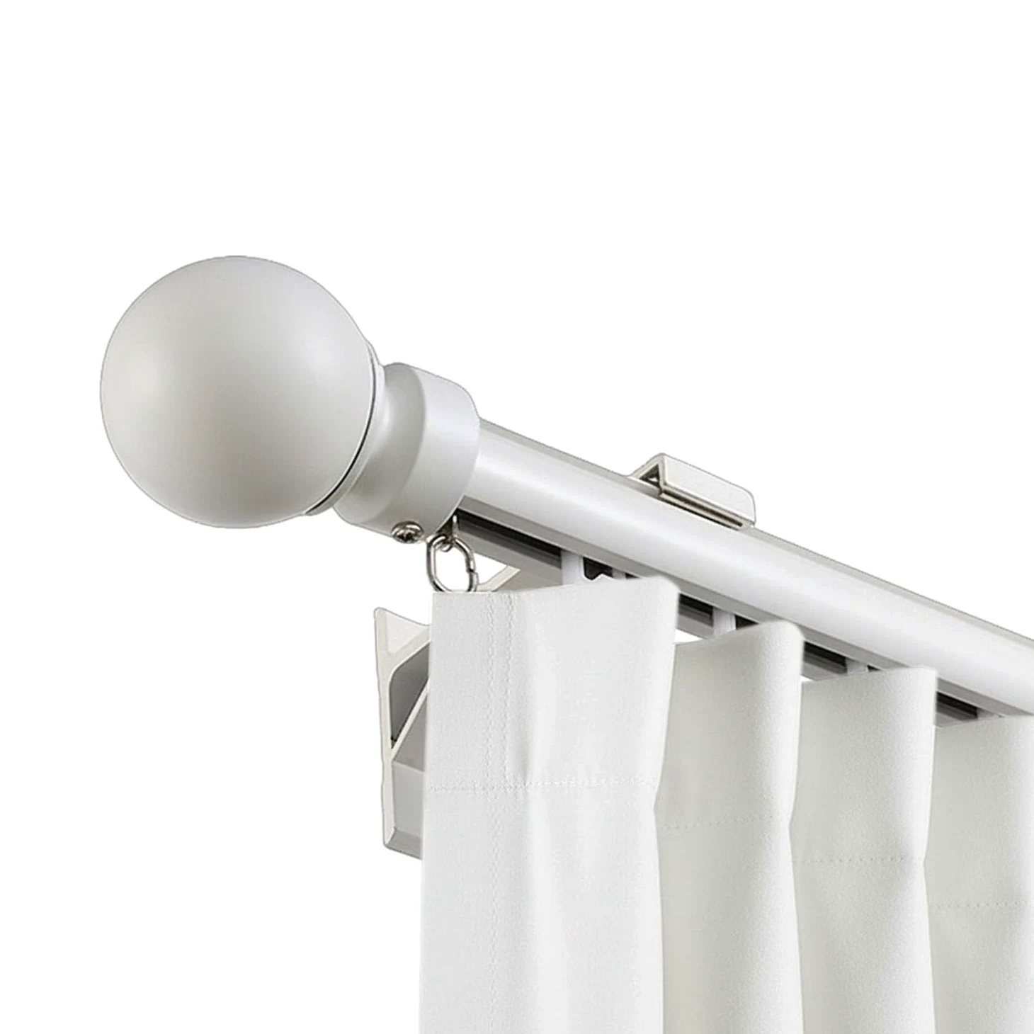 Tringle à Rideaux avec Embouts Ronds, Tringle à Rideau avec Supports, Rail De Rideau Pour Bureau, les salons, les espaces(Blanc,1.90 m (6.2 ft))