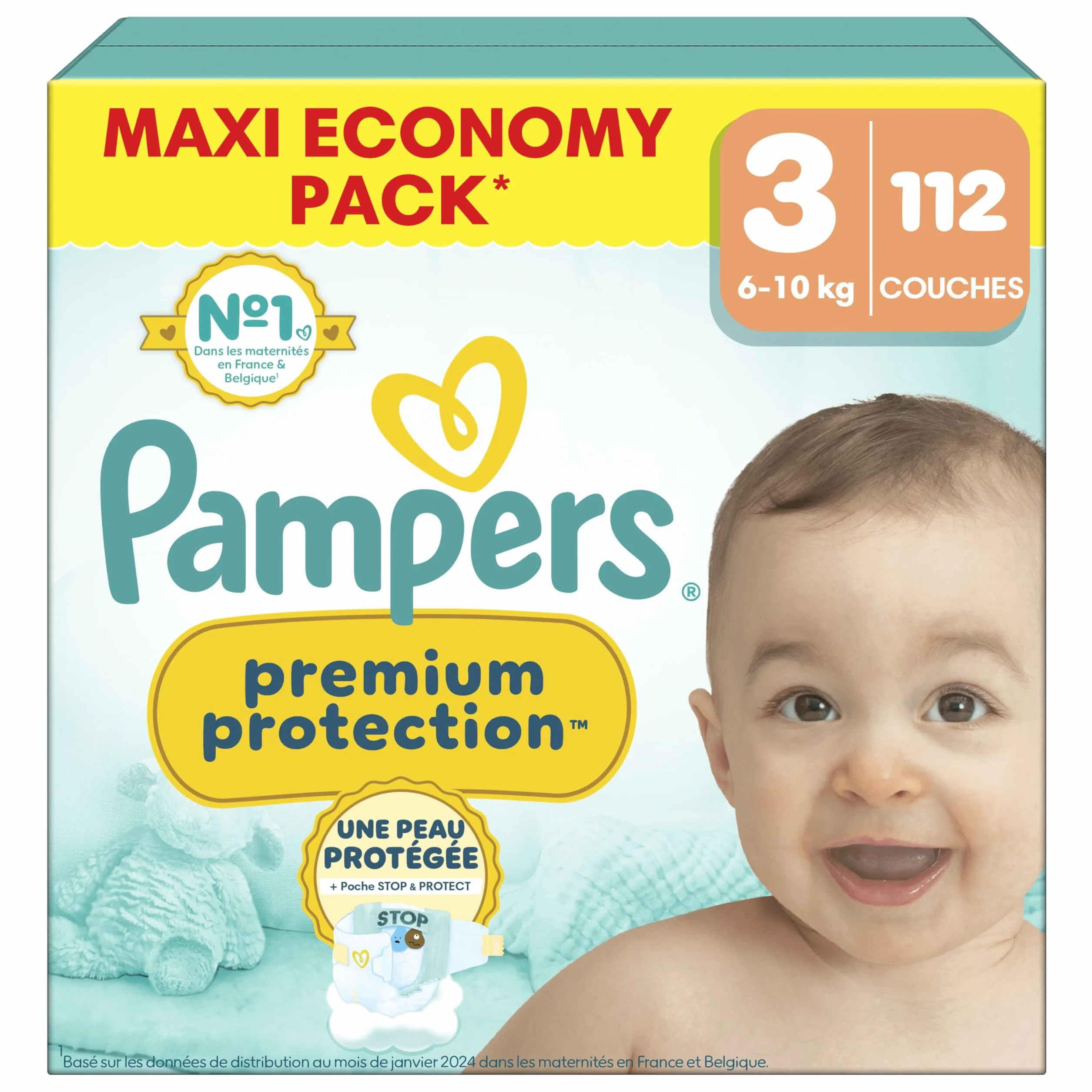 Pampers Premium Protection Taille 3 112 Couches 6kg-10kg Double Protection