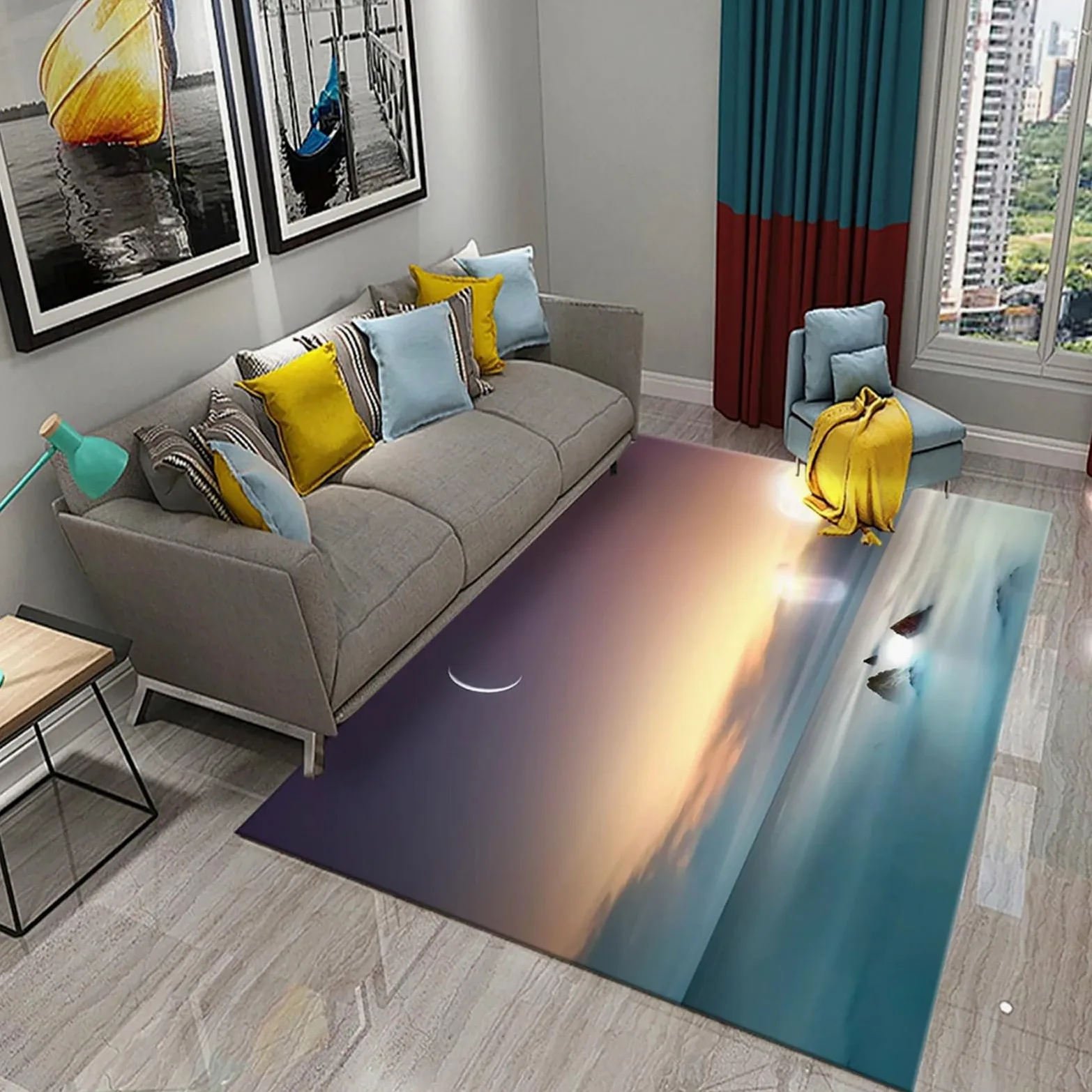 Lune Étoiles Ciel Paysage Tapis Salon Tapis Chambre Tapis Enfants Tapis 3D Imprimé Doux Flanelle Tapis 100 X 150 Cm - Polyester Doux Au Toucher Facile À Nettoyer -21434234187436