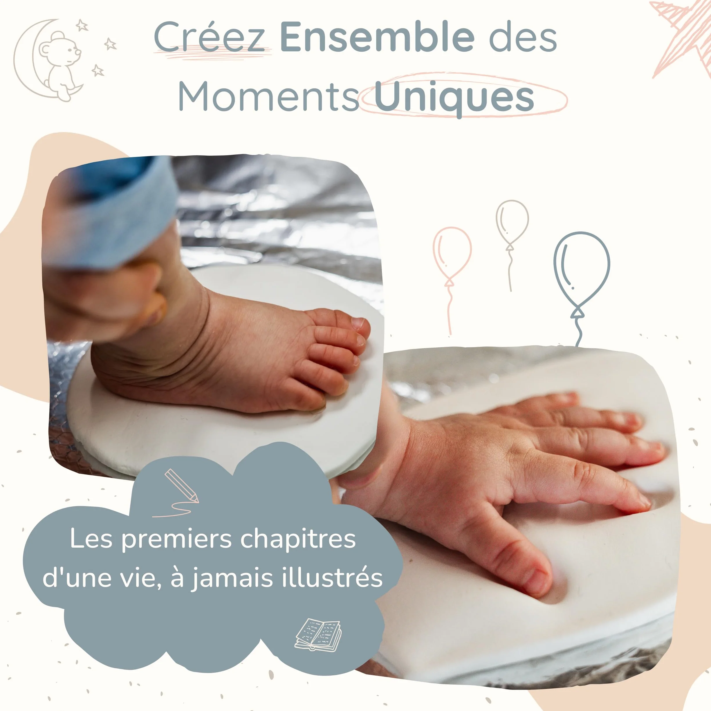 Kit Empreinte Main Pied Bébé Moulage Argile Cadre Photo OFFERT Cadeau Naissance Original Personnalisé