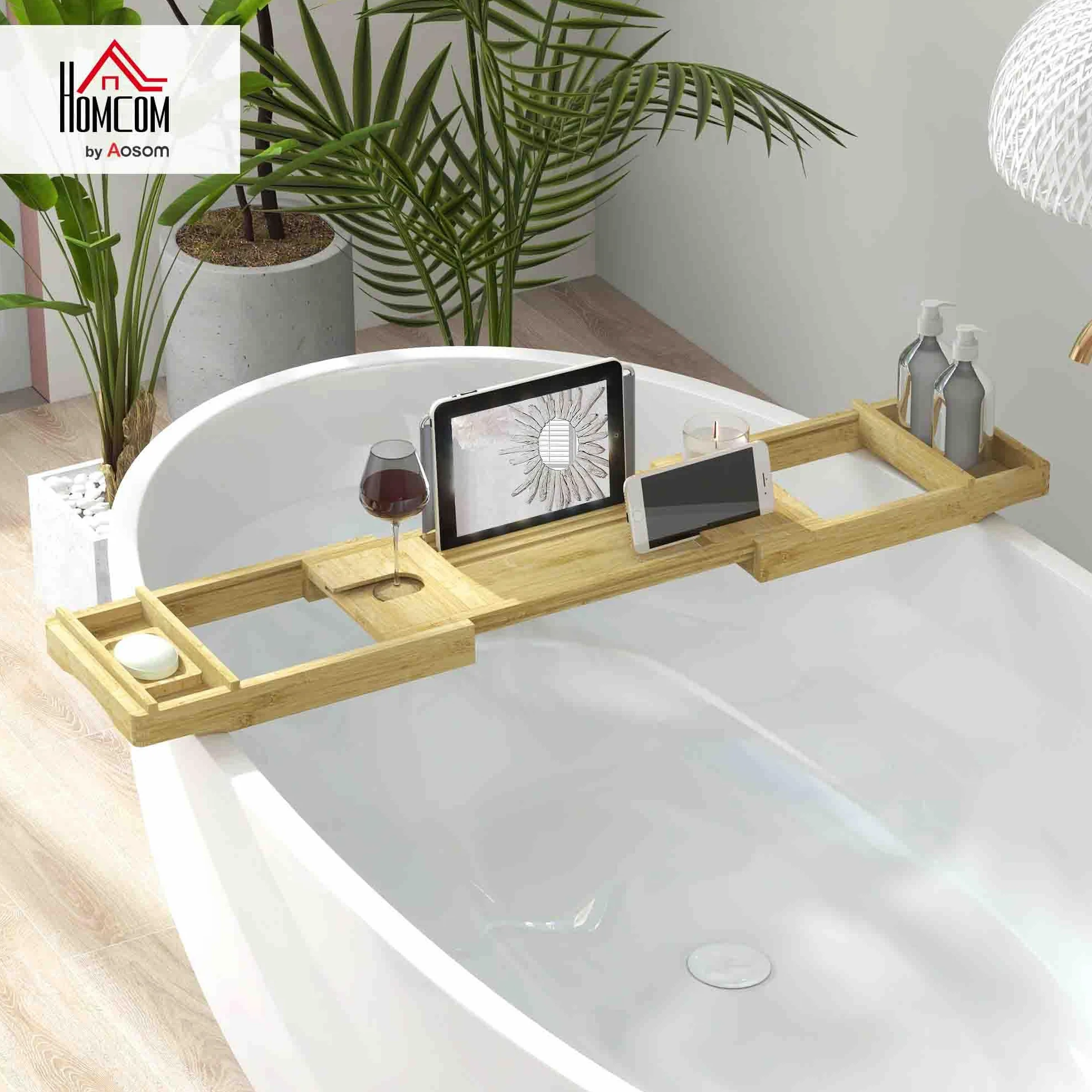 HOMCOM Pont étagère Plateau de Baignoire Extensible en Bambou 75-109 x 23 x 4,5 cm