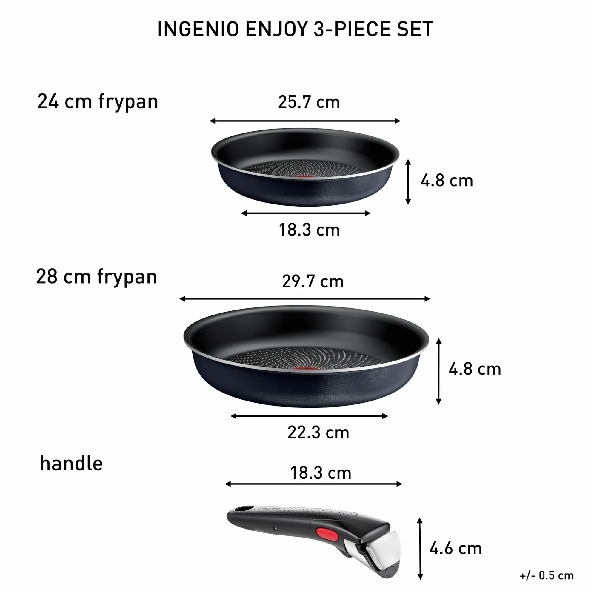 Tefal Ingenio Enjoy Lot 3 pièces Poêles légères Technologie Light Tech Poignée amovible Revêtement Titane antiadhésif