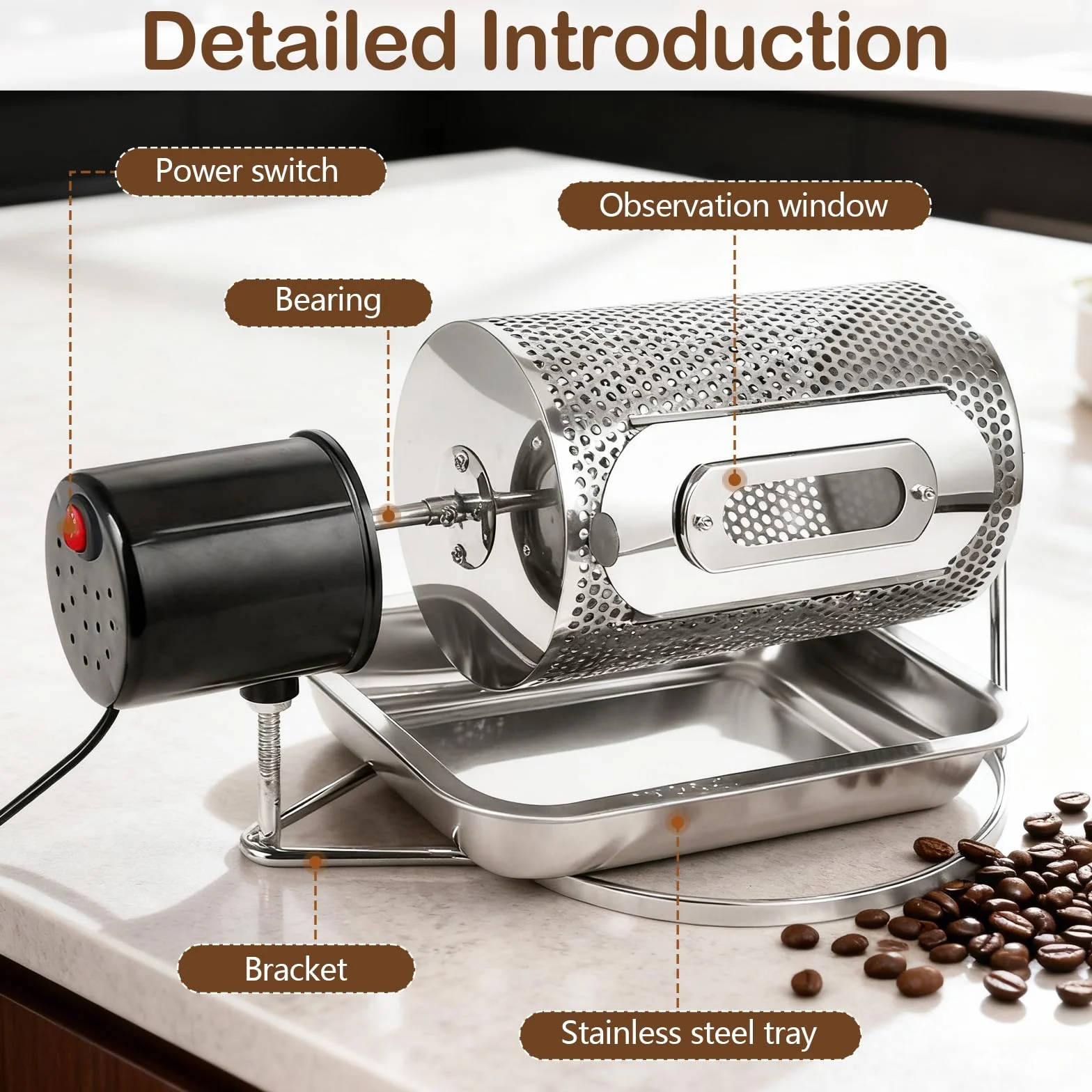 Torréfacteur à Café électrique Automatique Tambour 250g Acier Inoxydable