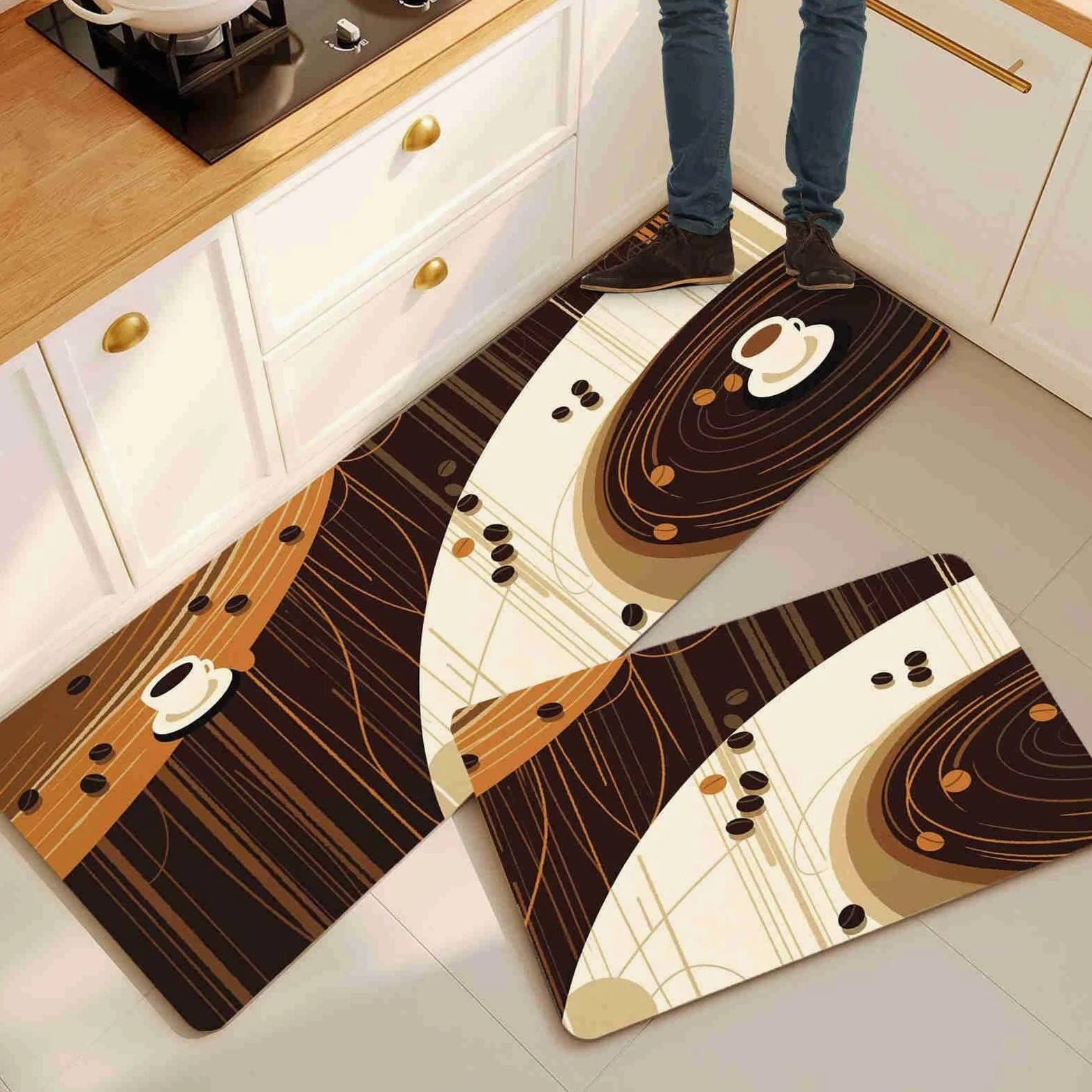 Tapis Cuisine Lot de 2 Tapis de Cuisine Antidérapant et Lavable et à Séchage Rapide, Tapis de Sol Absorbant Tapis Couloir, Tapis de Cuisine Devant Evier Tapis de Couloir Taupe 45x70cm+45x140cm 14-1257