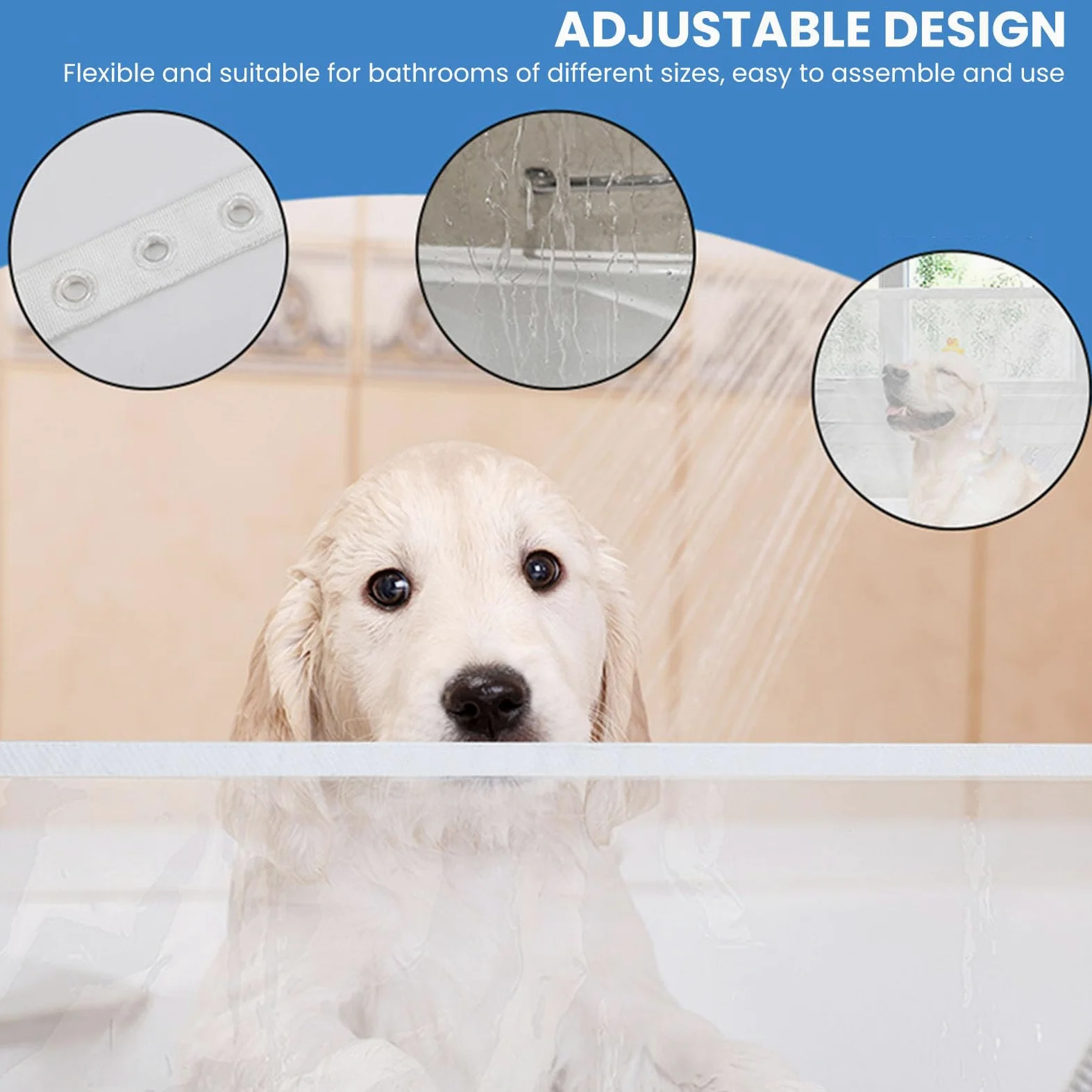 Rideau de Douche Imperméable Réglable Clair pour Ensemble de Doublure de Rideau de Douche de Salle de Bain pour Le Bain des Animaux de Compagnie et Un Usage Familial