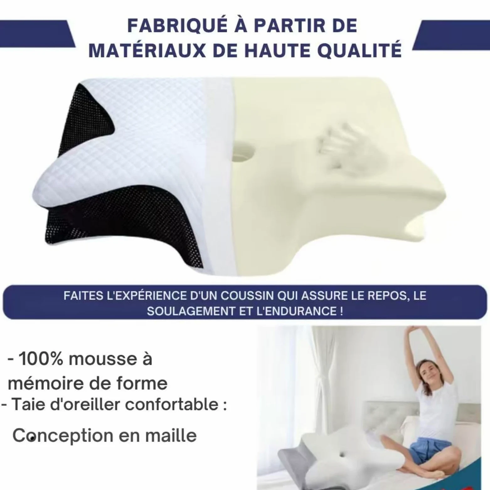 Novéa - Soulagement Cervical，Oreiller en Mousse à mémoire de Forme 2 en 1 Soulage l'inconfort Pendant Le Sommeil et améliore Le Confort Convient à Toutes Les Positions de Sommeil