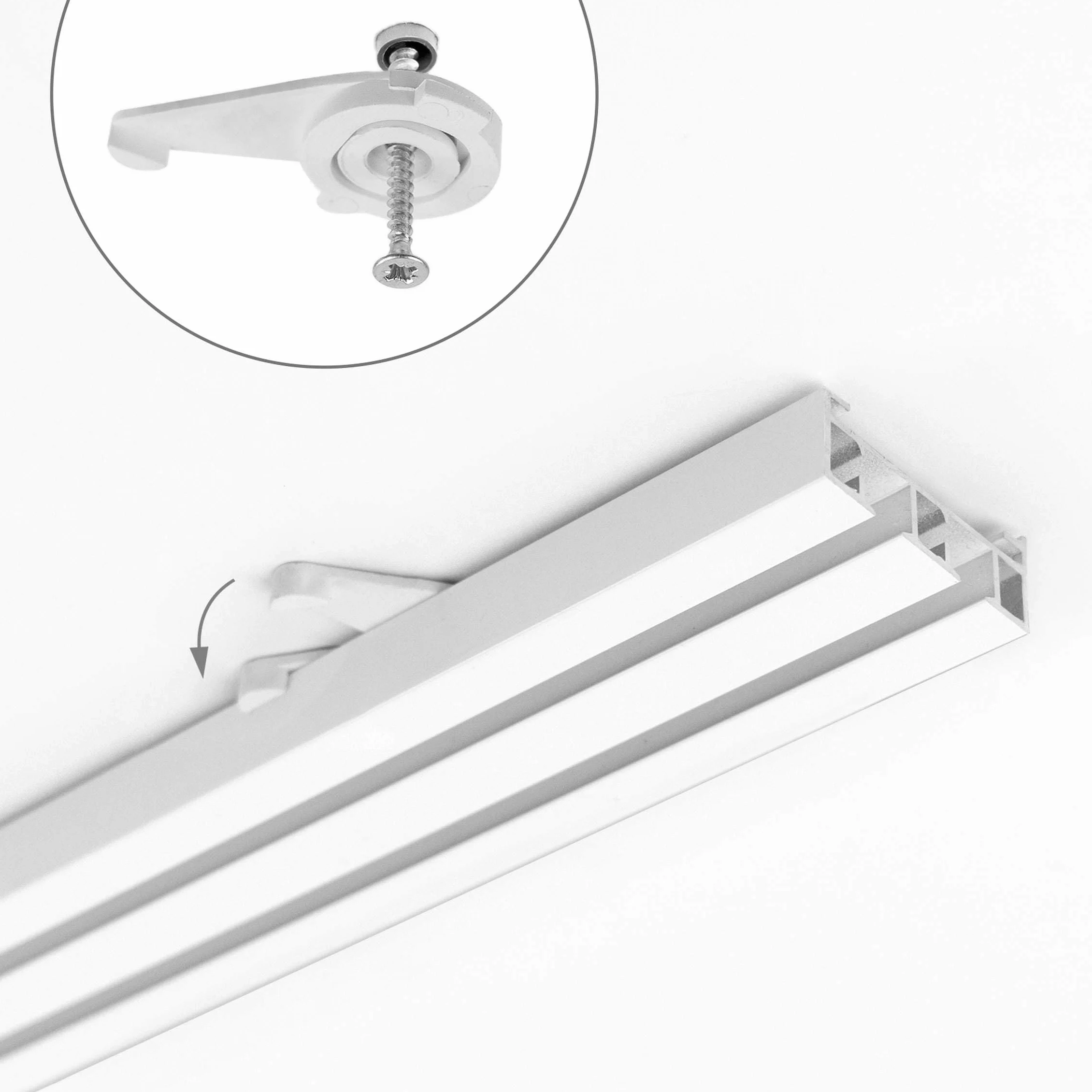 Kit de rails pour panneaux en tissu avec auto-agrippant, montage au plafond - 2 voies, support mural + bande auto-agrippante, aluminium, kit de 1 rail et 2 supports pour panneaux en tissu de 60 cm