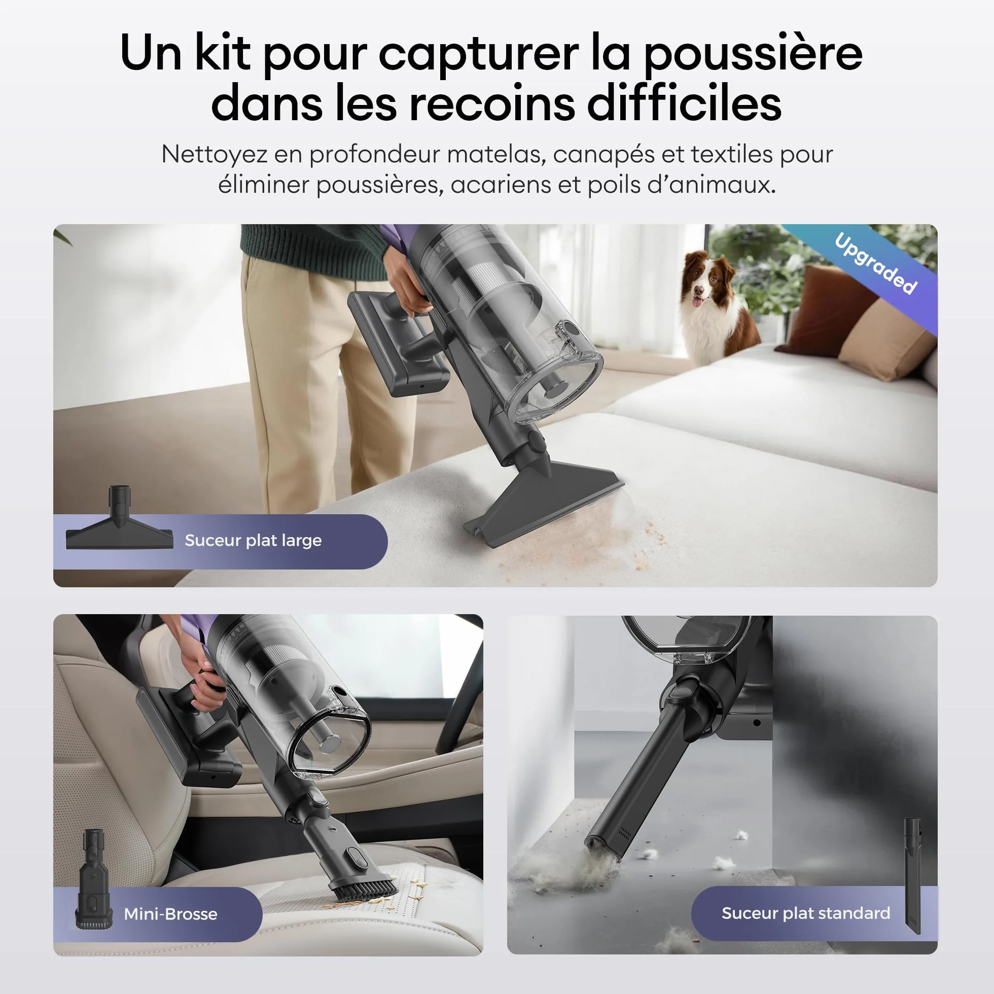 Ultenic U18 Pro Aspirateur Balai sans Fil 55kPa 80min HEPA H13 Poils d'animaux