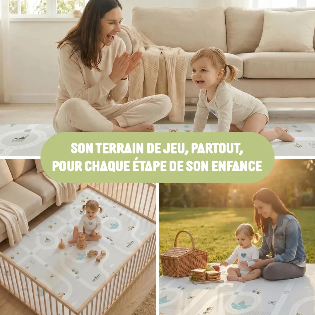 Tapis d'Éveil et de Jeux Bébé Treelys Urban Railway 150x200 cm Circuit Routier Pliable Réversible XPE 15mm EN71 0-3 Ans