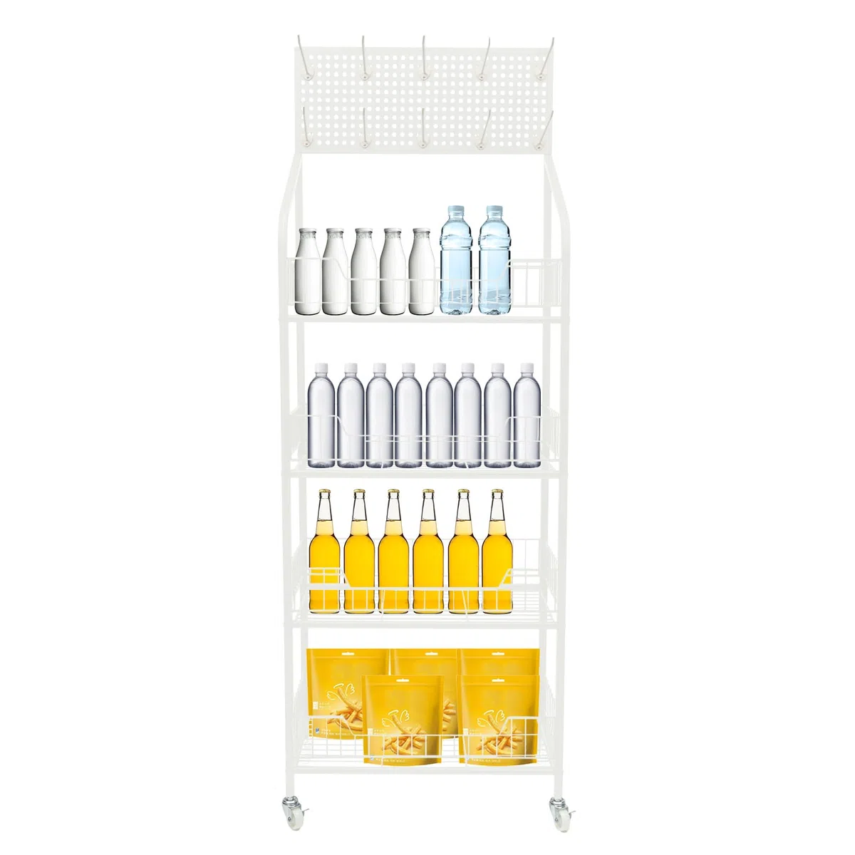 Présentoir à bonbons à 4 niveaux – Support de vente au détail pour comptoir de préparation et de préparation – Étagère de rangement pour chips – 50 x 27 x 140 cm (blanc) – Parfait pour les magasins de