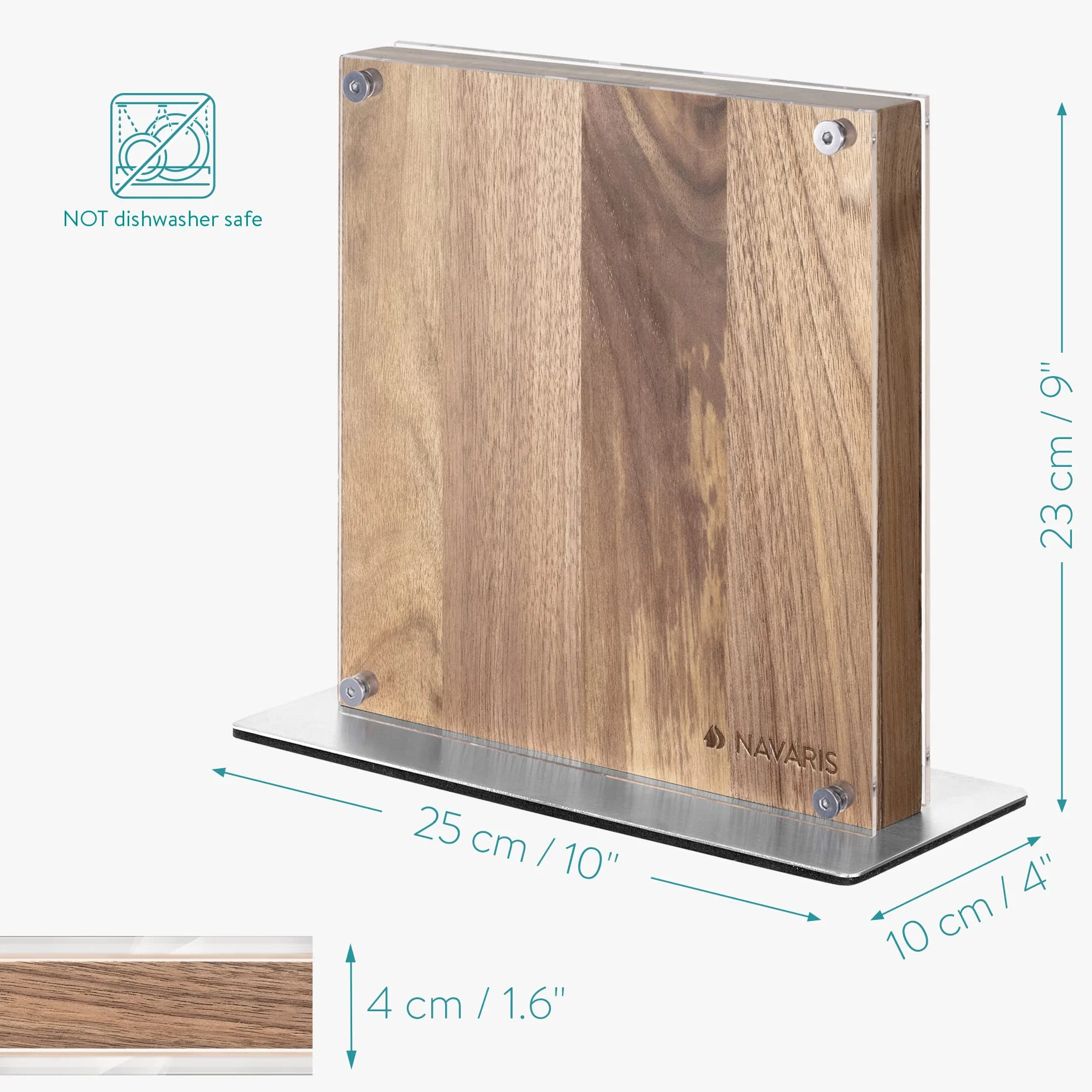 Navaris Bloc à Couteaux Magnétique Double Face en Bois d'Acacia avec Plaque Protection Acrylique