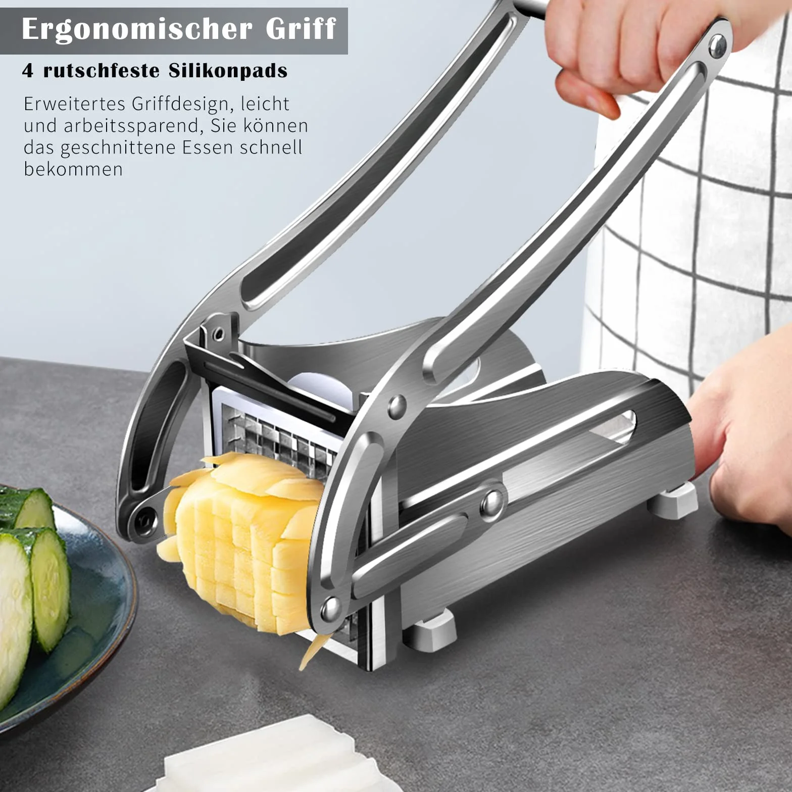 Coupe Frite Professionnel Acier Inoxydable Manuel avec 2 Inserts Coupe Pomme de Terre