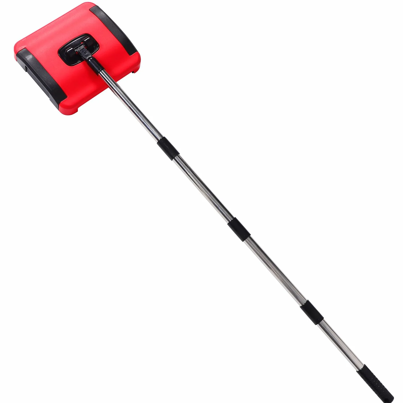 Balayeuse à Pousser Manuelle Rouge avec Brosses Rotatives, Hauteur Réglable, Aspiration Puissante Silencieuse, Balai à Tapis pour Maison, Nettoyage Sols, Tapis, Carrelages