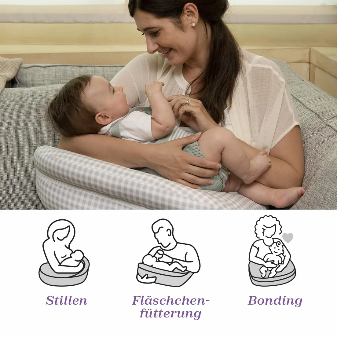 Boppy Coussin d'allaitement Deluxe pour Bébés 0+ Mois, Forme Ergonomique, Amovible et Lavable en Machine