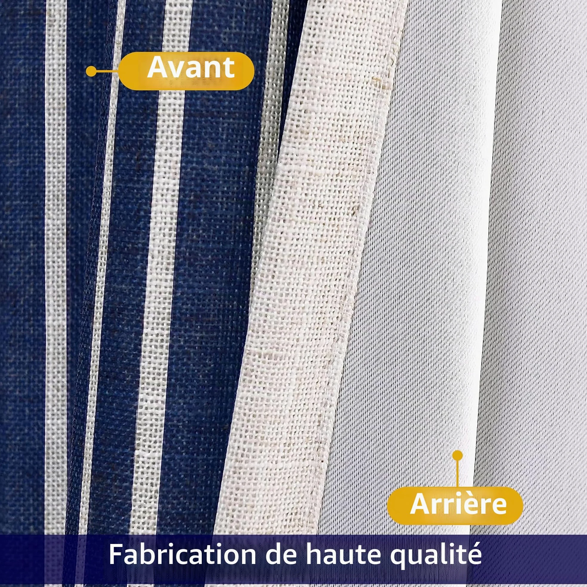 DriftAway Chris Lot de 2 Rideaux occultants en Lin mélangé à Motif à Rayures Verticales et à œillets pour Chambre de Ferme imprimé – 132,1 x 213,4 cm – Ivoire Bleu foncé