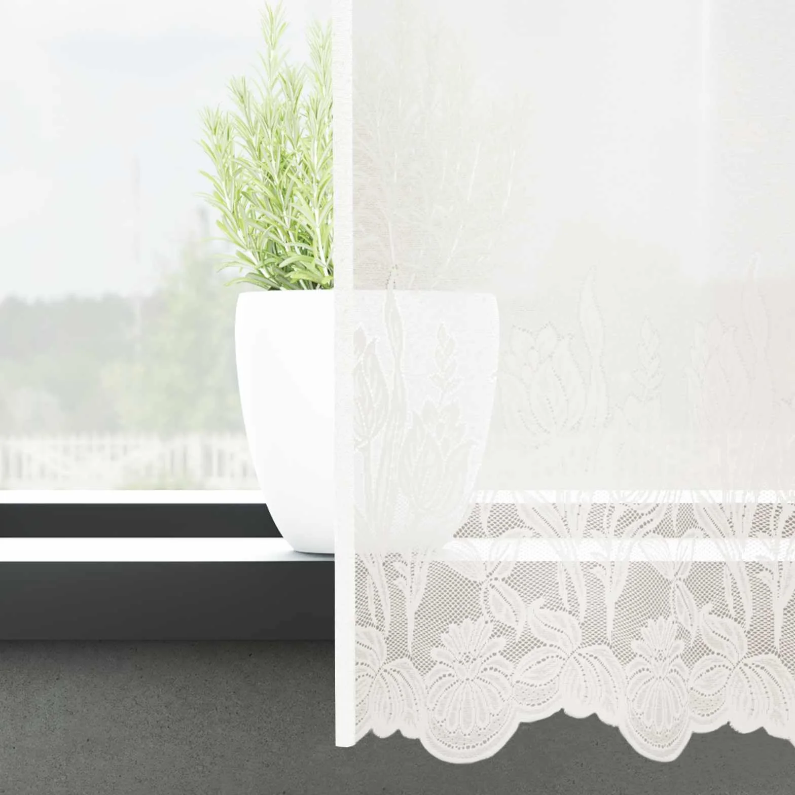 Rideau en dentelle blanc en polyester 160 x 400 cm, décoration de fenêtre avec brise-vue et protection solaire, rideau pour salon, chambre à coucher, bureau, panneau léger avec 4 méthodes de