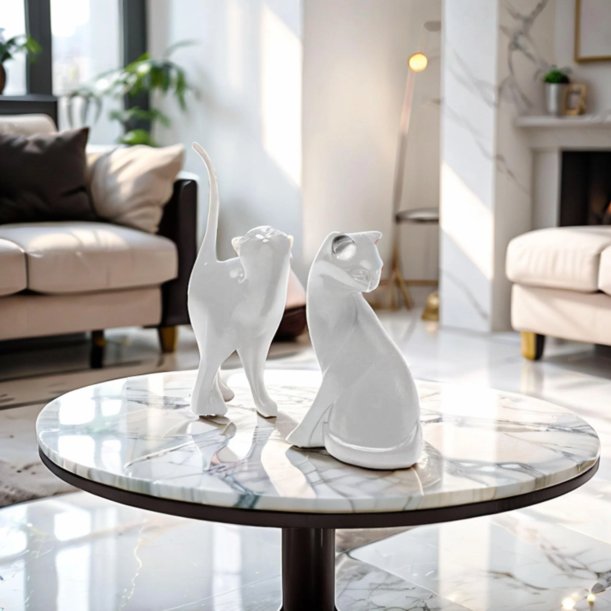 Moderne Statue Chaton Resine Sculpture Abstraite Decoration Interieur Cadeaux Amoureux Chats (argent)