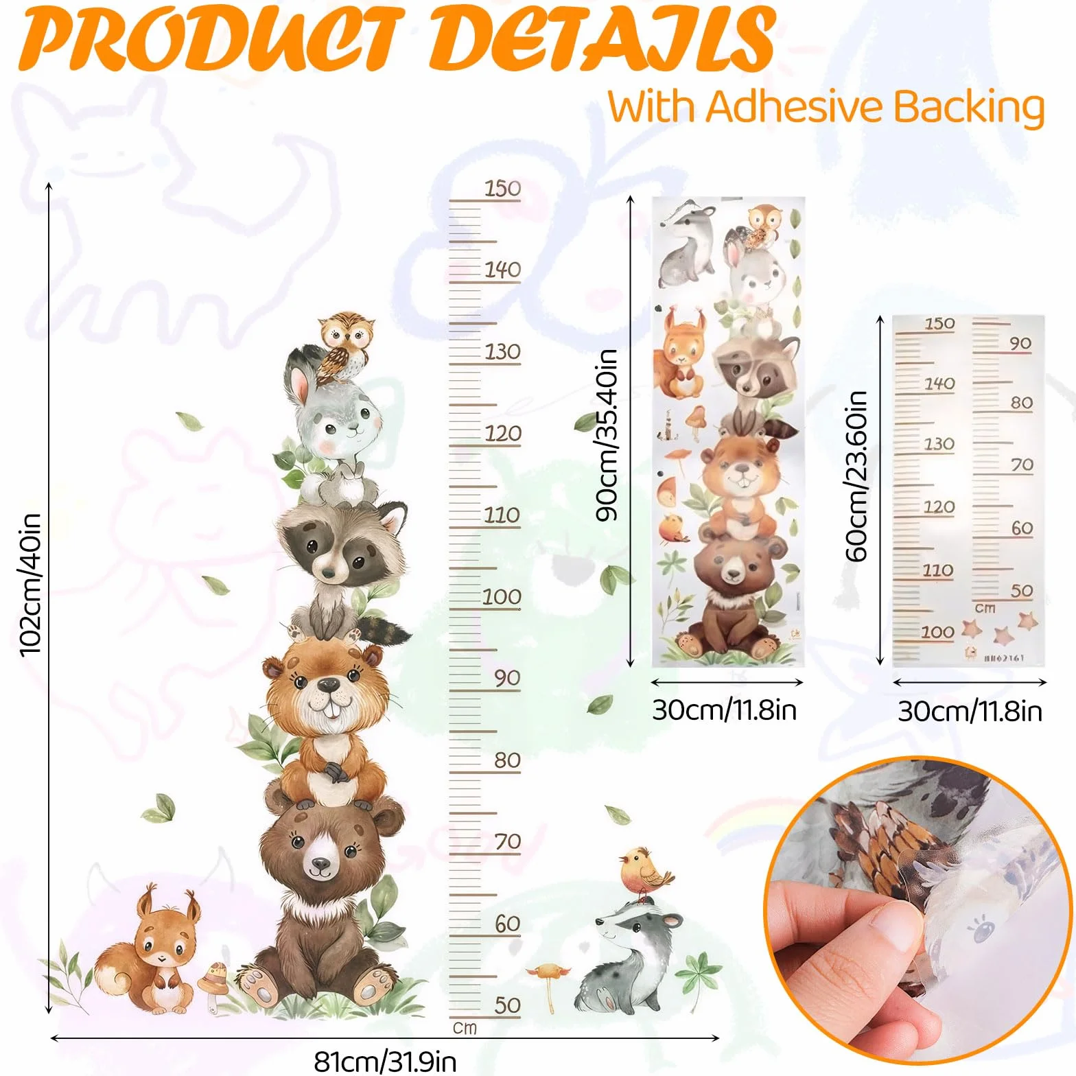 Toise Murale Enfant Sticker Animaux Tableau de Croissance Règle de Hauteur