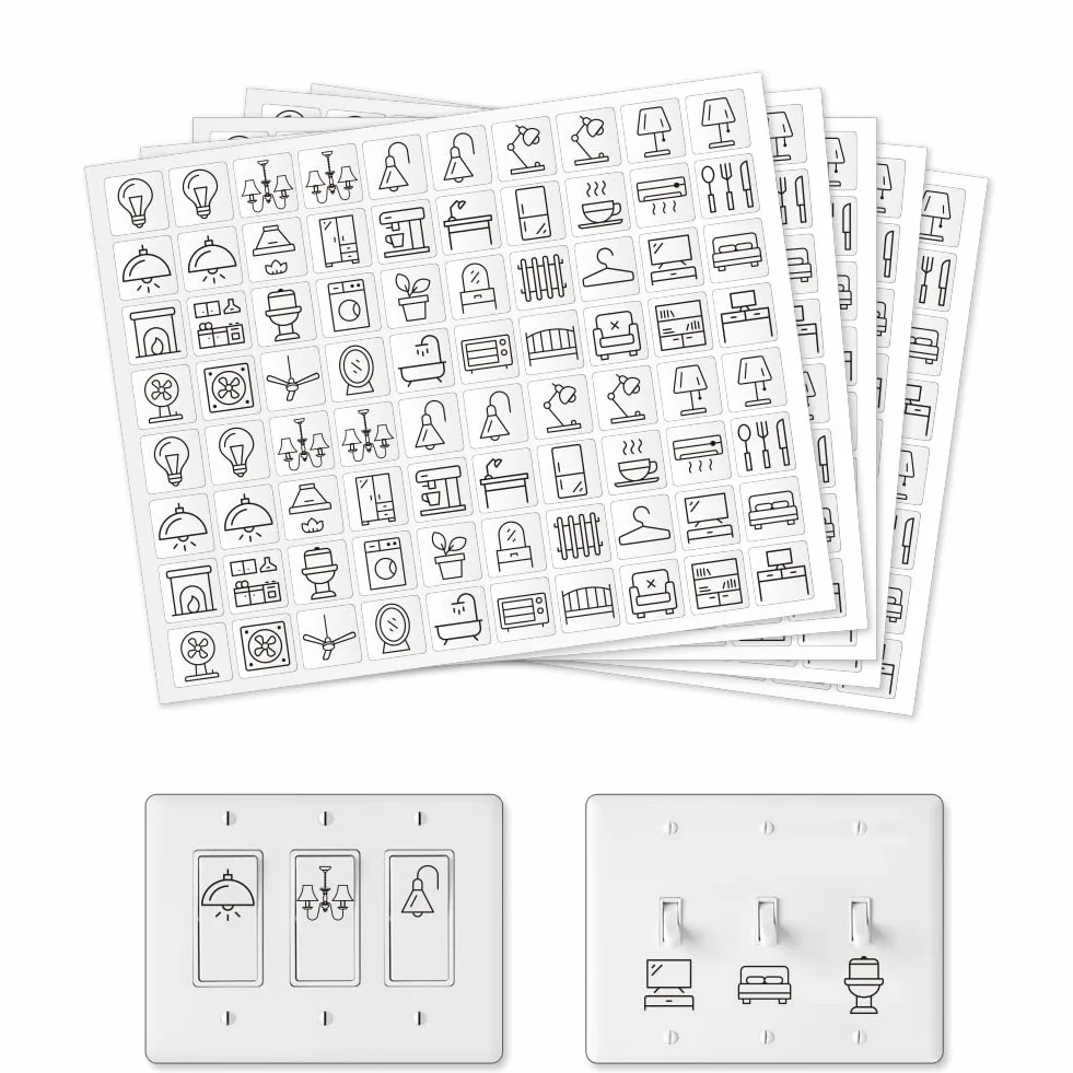 Étiquettes Autocollantes pour Interrupteur 34 Modèles Noir 19x19mm Tableau de Distribution Maison