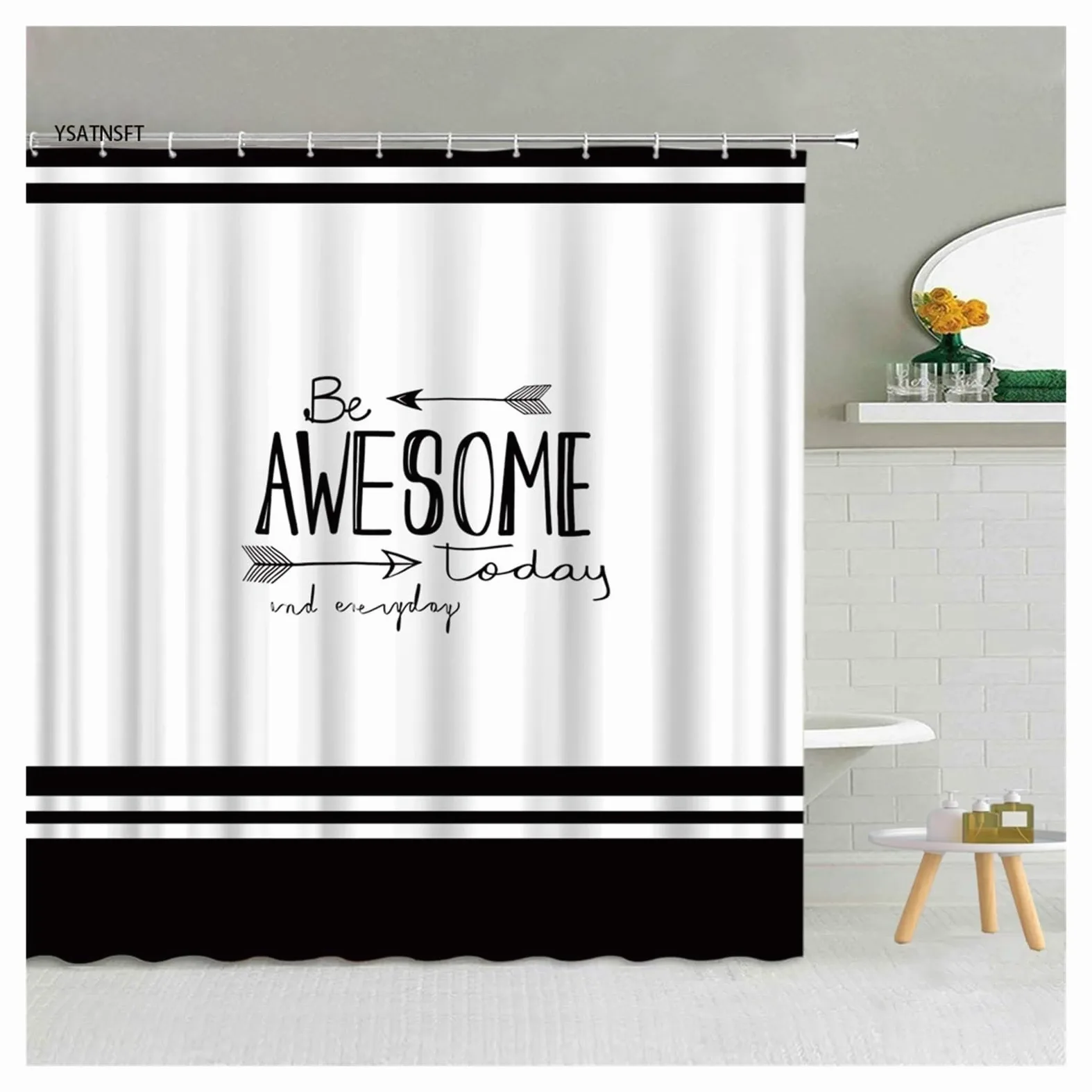 Rideau Douche Rideau de Douche Simple, Noir et Blanc, Motif de gouttelettes d'eau, en Tissu Polyester, for Salle de Bain, Suspendu, décoration de Maison(81994J,300x180cm-118x70in)
