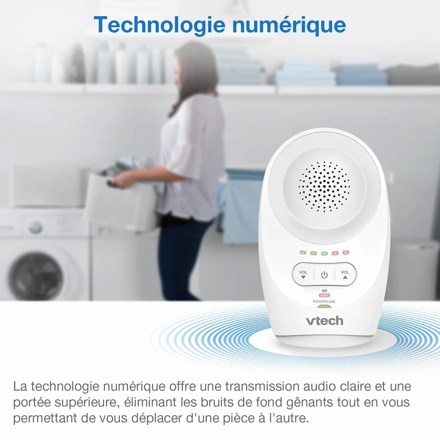 VTech DM1111 Babyphone Audio Numérique DECT avec Affichage du Niveau de Bruit et Clip Ceinture
