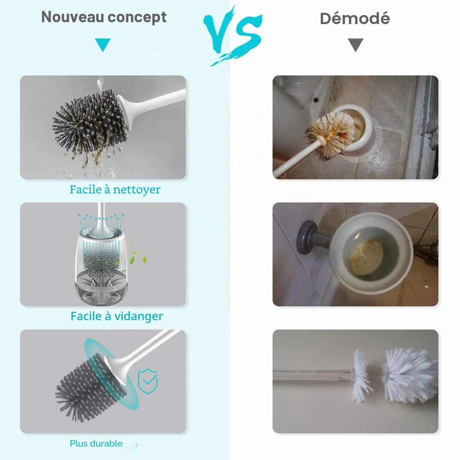 EWEIMA Brosse WC Silicone Antibactérienne Séchage Rapide Manche Long Montage Mural Sol