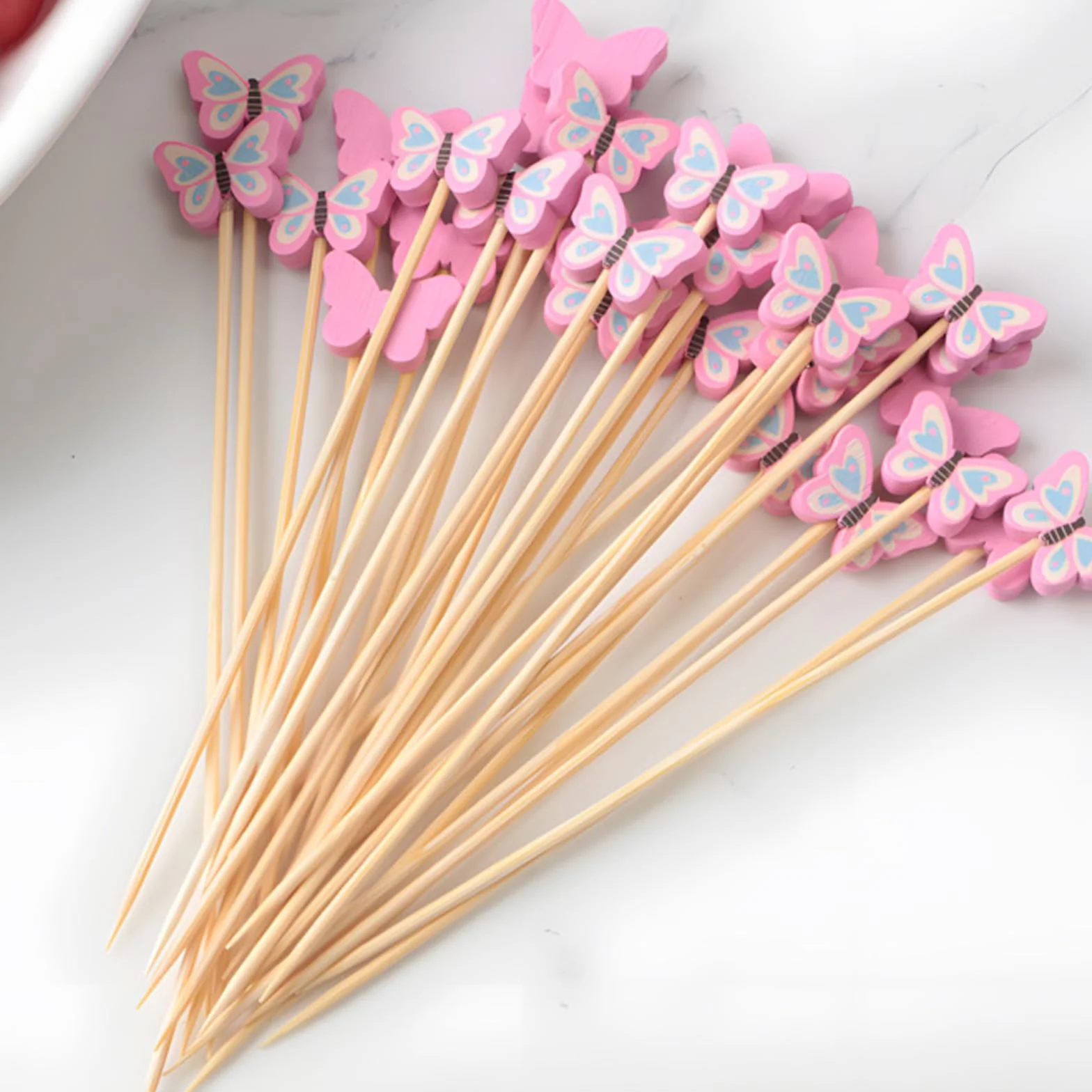 Piques à Cocktail Papillon 12 cm Bois - Cure-dents pour Fruits & Amuse-gueules