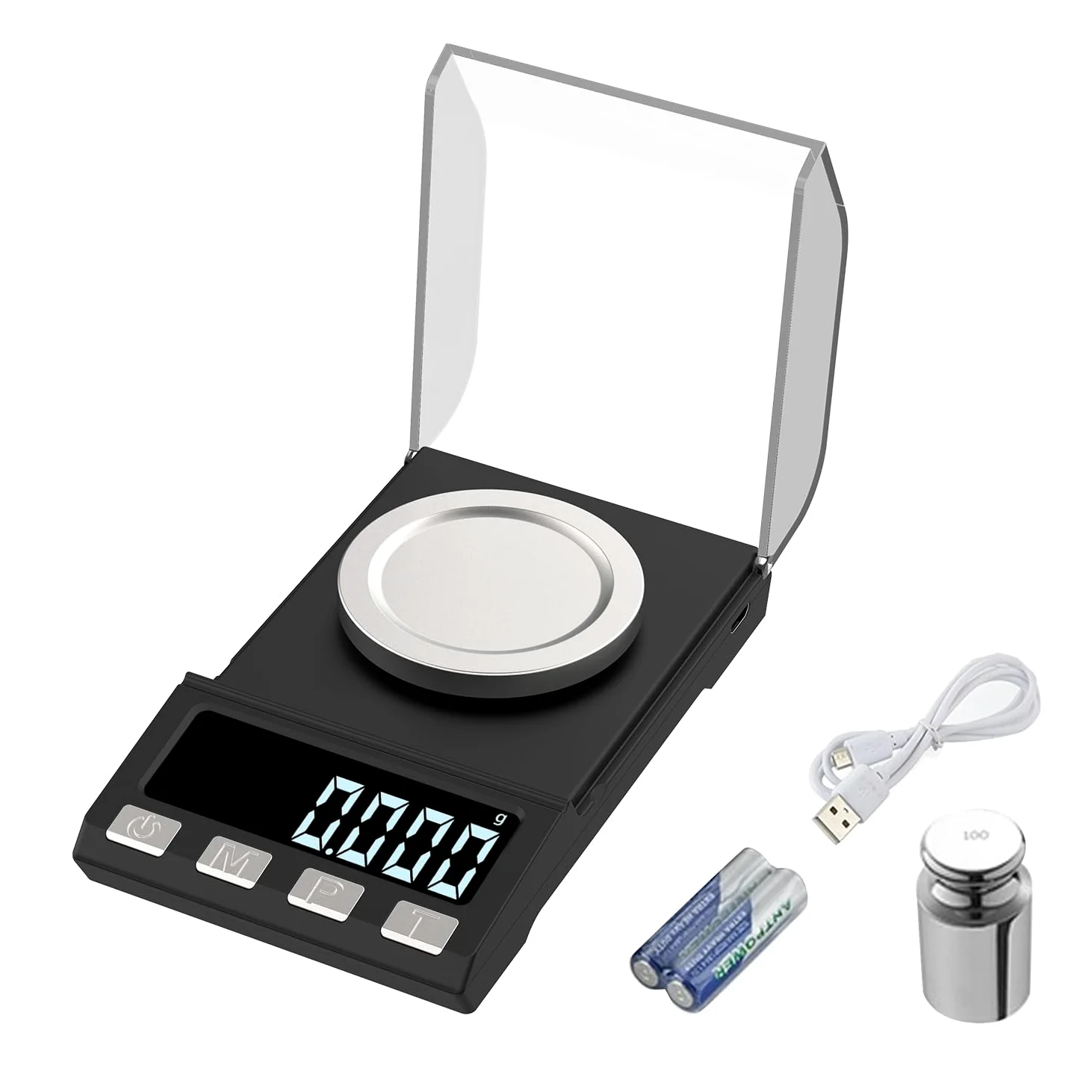 Rechargeable par USB 100g/0.001g Balance de Precision Milligrammes Balance de Poche Balances de Bijoux,Balance de Cuisine Apply to Weighing La Poudre,Bijoux, Or Poche avec Poids D'étalonnage