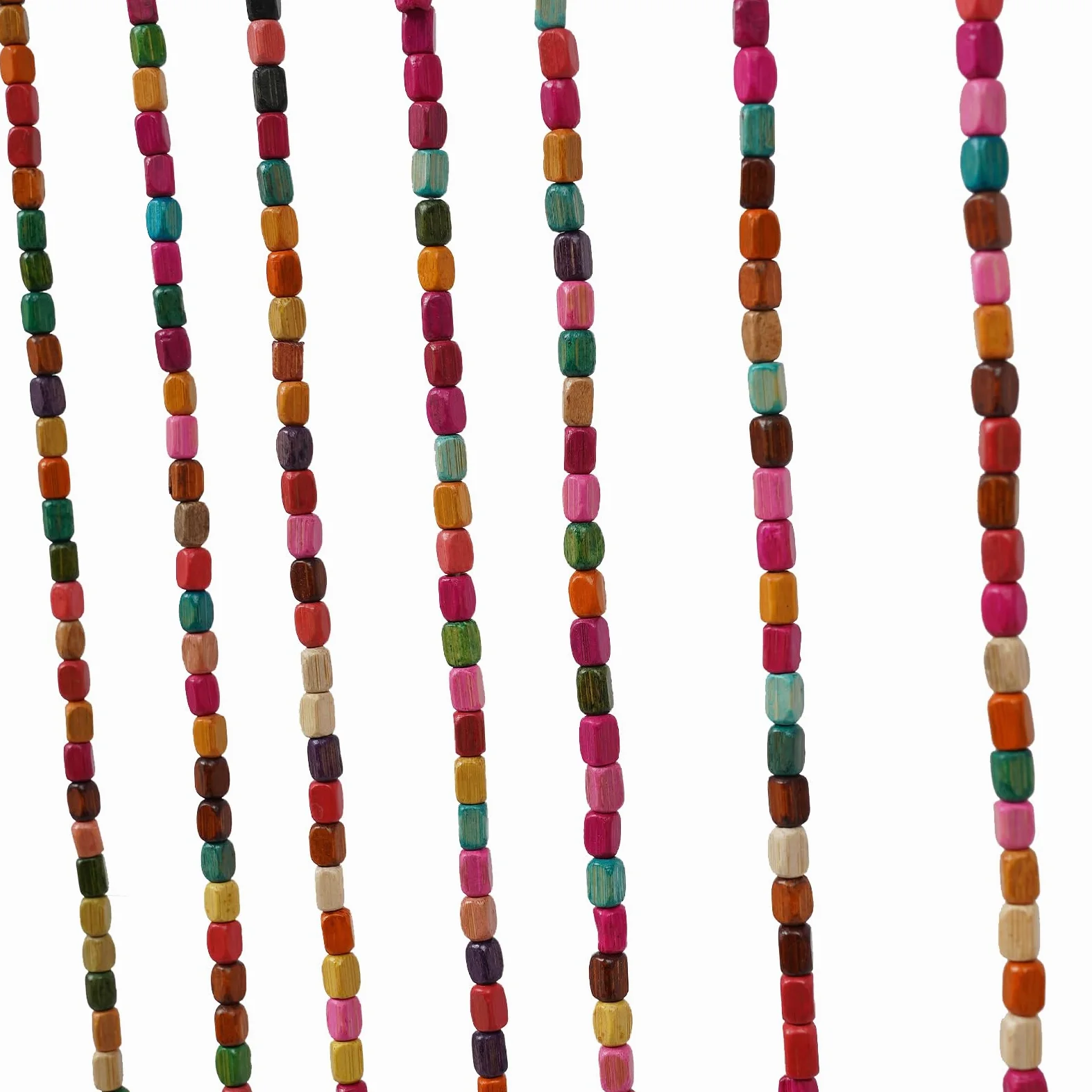 Rideau de porte en perles de bambou - 27 brins - Arc-en-ciel - Bois naturels multicolores - Rideau à fils - Anti-insectes - 90 x 175 cm