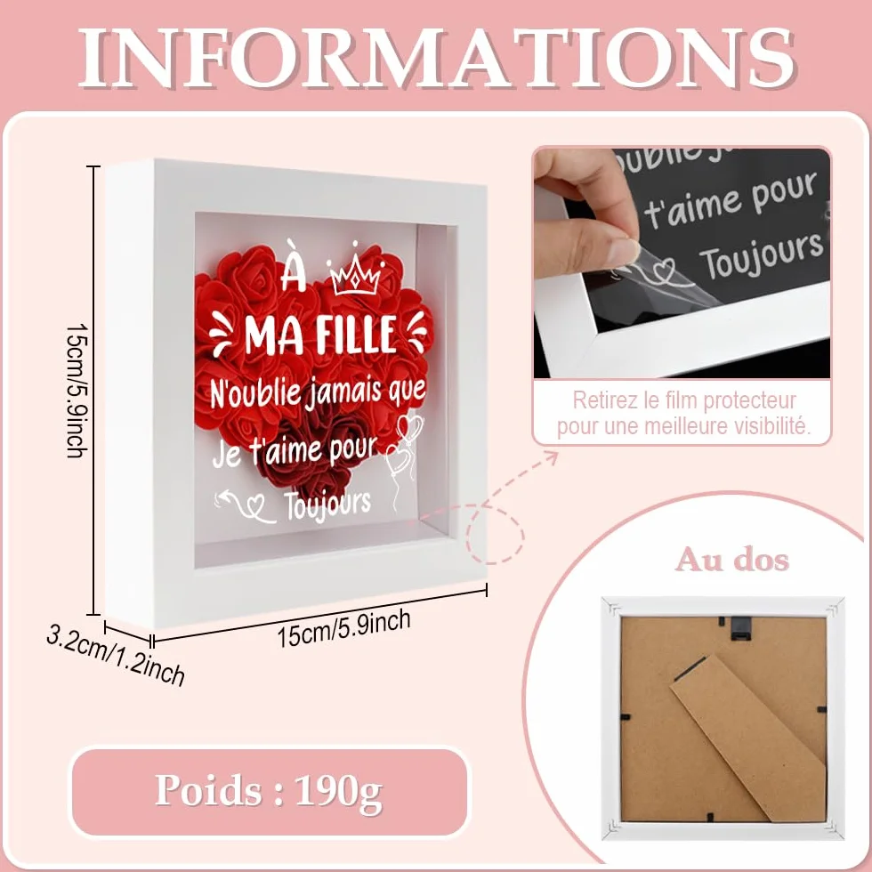 Cadre Photo 3D Cadeau pour Ma Fille Anniversaire Noel Saint Valentin