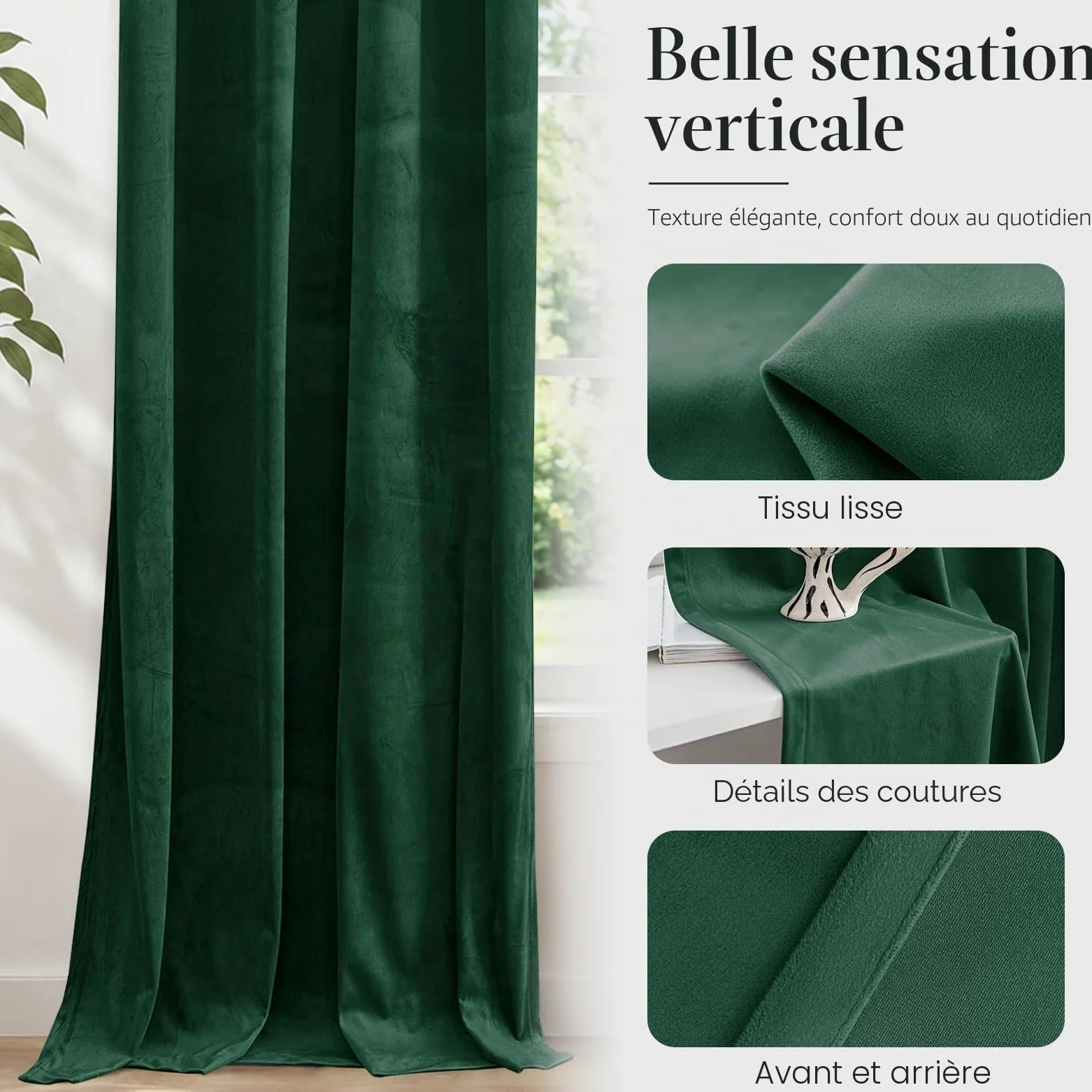Ystyle Rideau Occultant Velours Lot De 2, 140x260cm, Vert Foncé | Rideaux Salon Rideau Thermique Isolant Anti Chaud Intérieurs, Rideau Phonique Anti Bruit, Moderne Chambre Maison Dressing